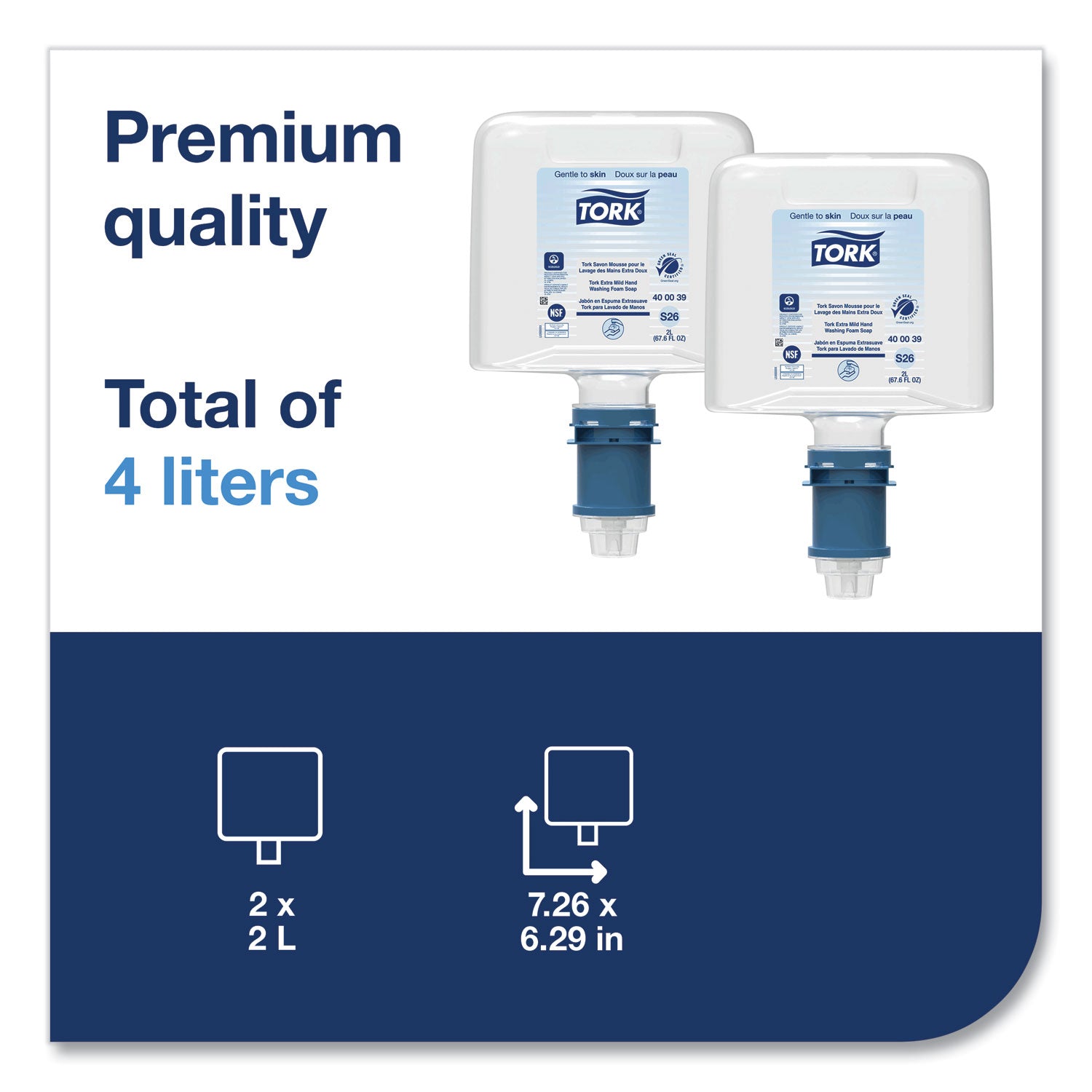 Tork® Mild Foam Soap S26 Refill, Unscented, 2 L, 2/Pack