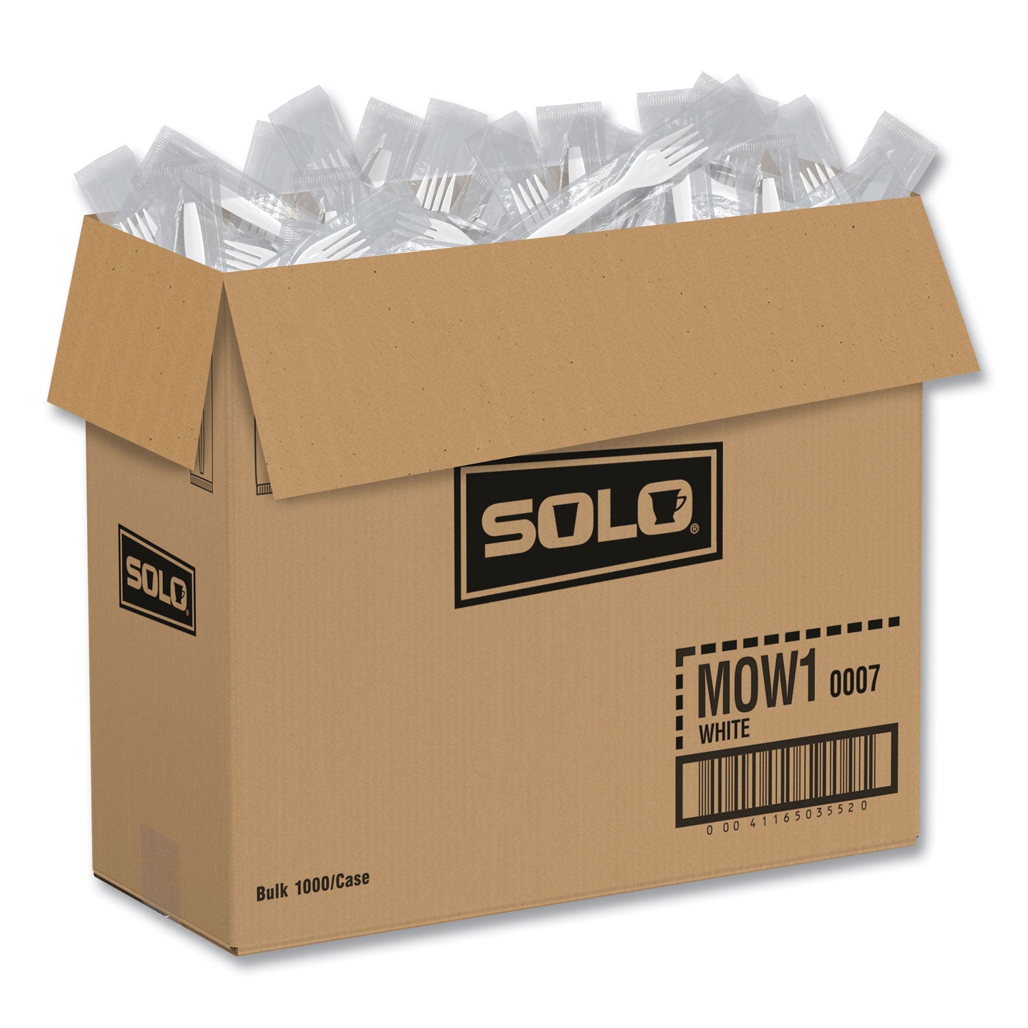 SOLO® Regal Mediumweight Cutlery, Individually Wrapped, Fork, Plastic, White, 1,000/Carton