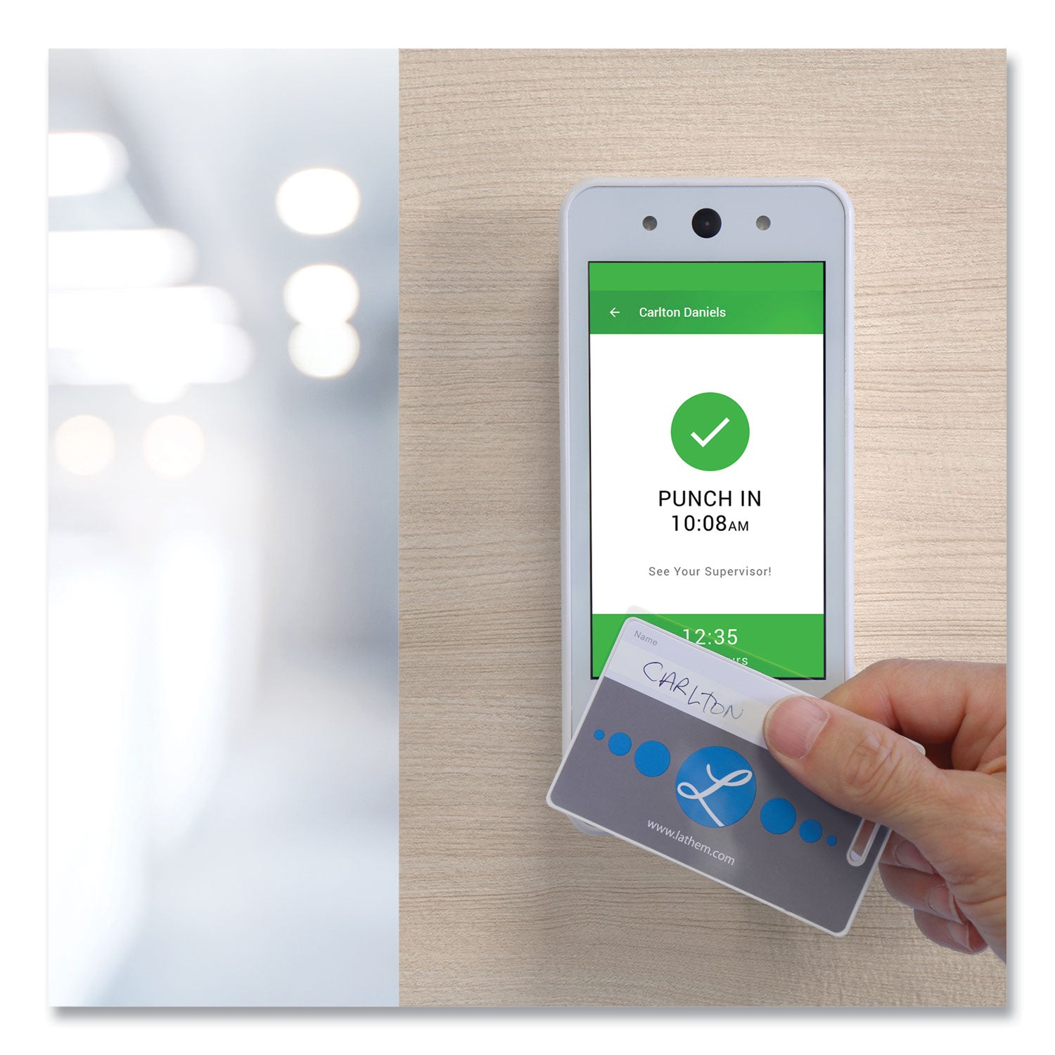 Lathem® Time PCEXPRESS Contactless Touch-Free Wi-Fi Digital Time Clock System, 5" Touch Screen LCD Display, White