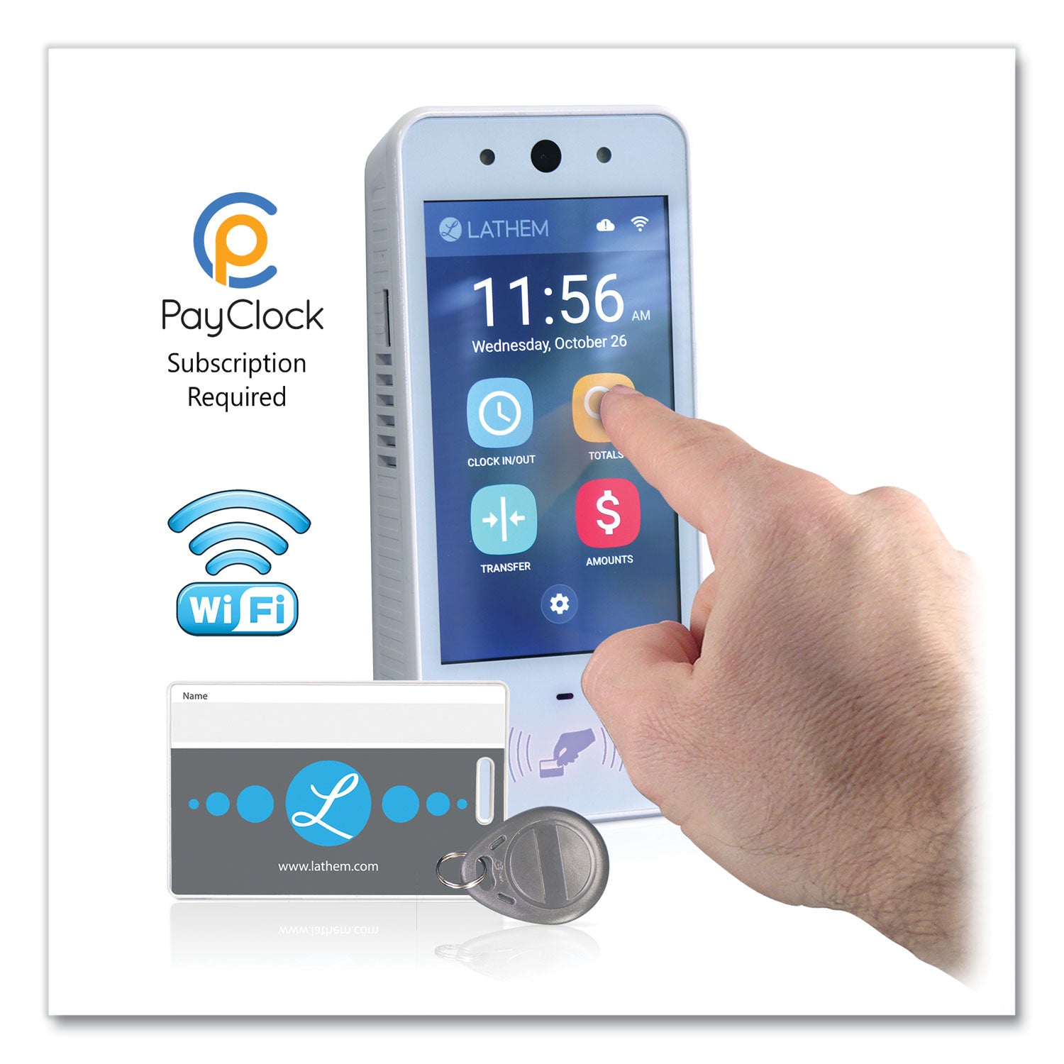 Lathem® Time PCEXPRESS Contactless Touch-Free Wi-Fi Digital Time Clock System, 5" Touch Screen LCD Display, White