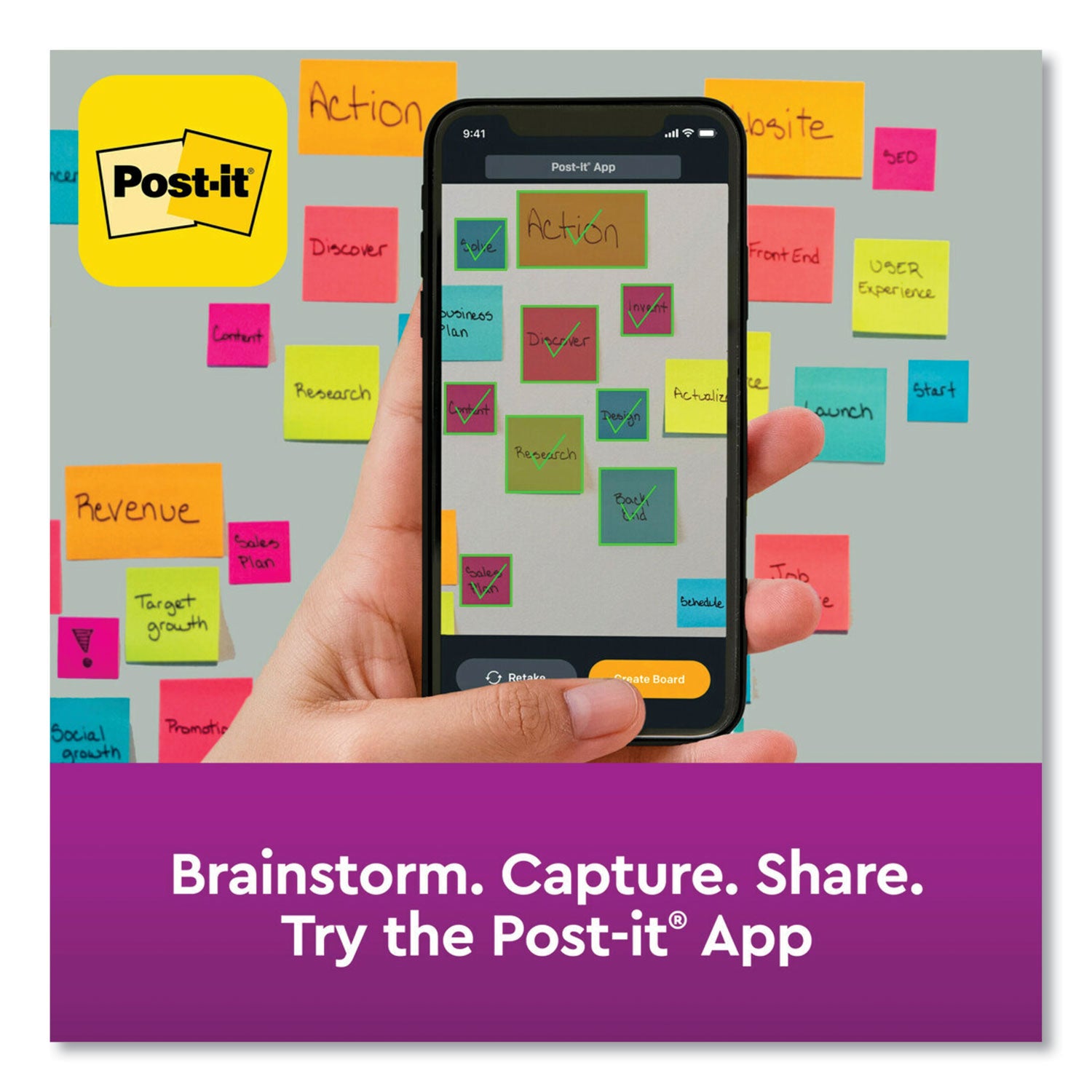 Post-it® Pop-up Notes Super Sticky Pop-up Notes Summer Joy Collection Colors, 3" x 3", Assorted Colors, 90 Sheets/Pad, 10 Pads/Pack