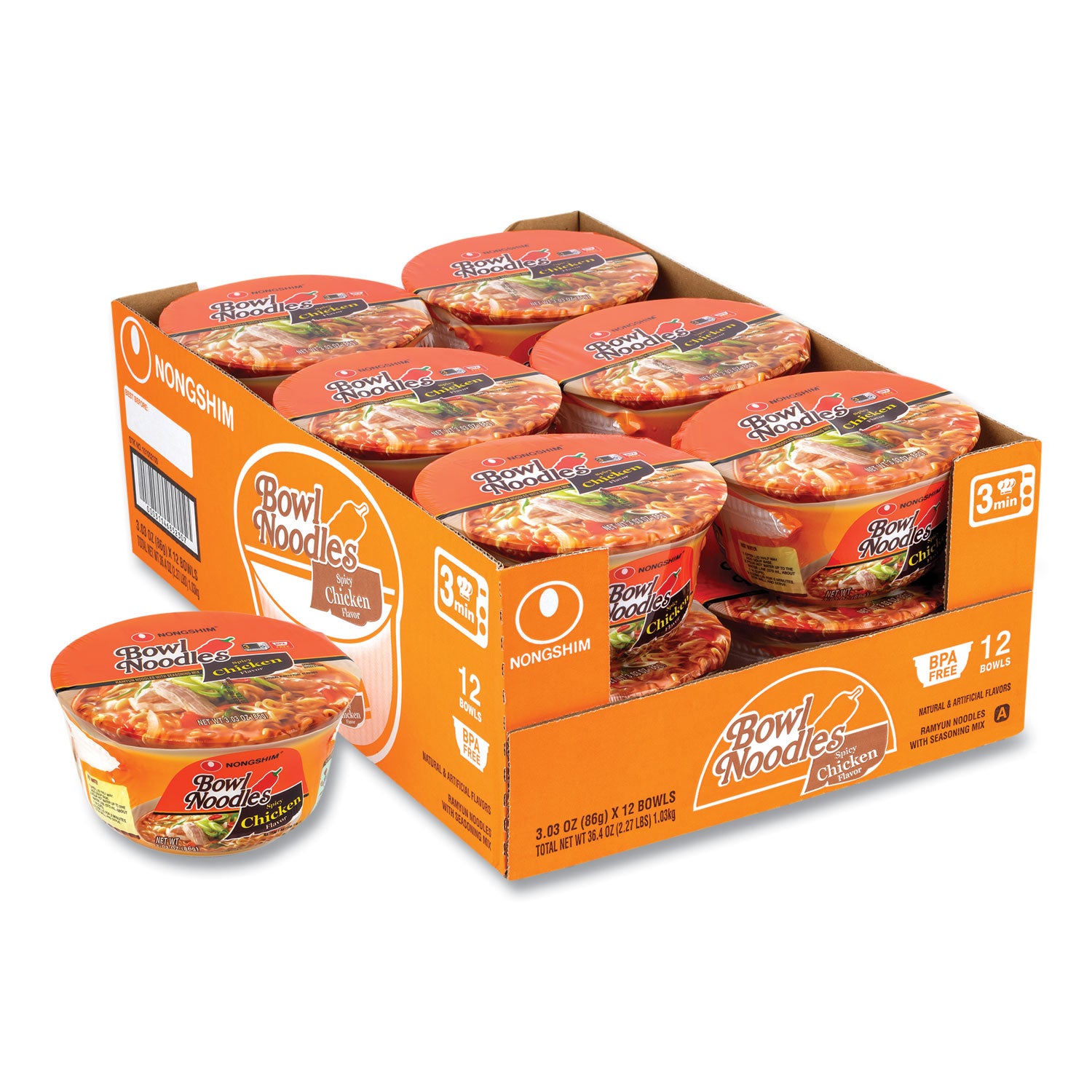 Spicy Chicken Bowl Noodle Soup, Chicken, 3.03 oz Cup, 12/Carton