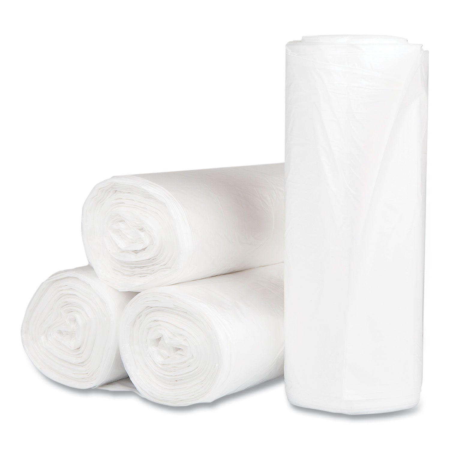 Inteplast Group High-Density Commercial Can Liners, 60 gal, 17 mic, 38" x 60", Clear, Interleaved Roll, 25 Bags/Roll, 8 Rolls/Carton