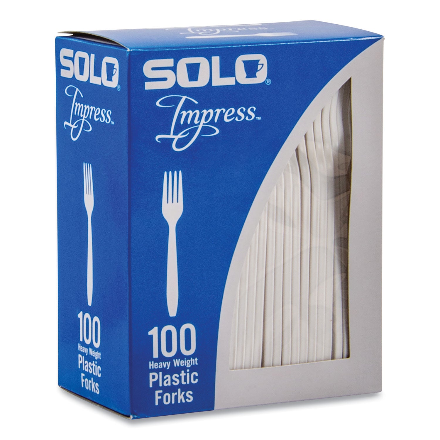 SOLO® Impress Heavyweight Full-Length Polystyrene Cutlery, Fork, Plastic, White, 100/Box