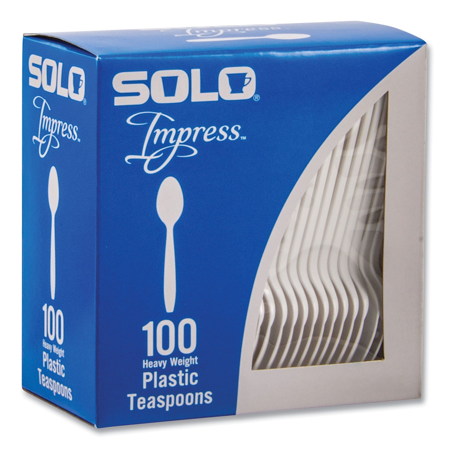 SOLO® Impress Heavyweight Full-Length Polystyrene Cutlery, Spoon, Plastic, White, 100/Box
