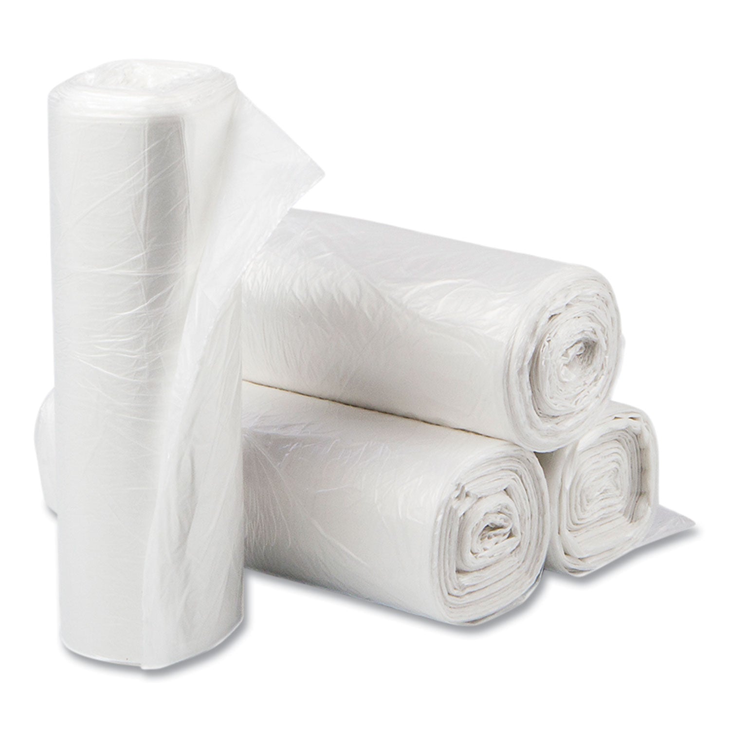 Inteplast Group High-Density Commercial Can Liners, 10 gal, 6 mic, 24" x 24", Natural, Perforated Roll, 50 Bags/Roll, 20 Rolls/Carton