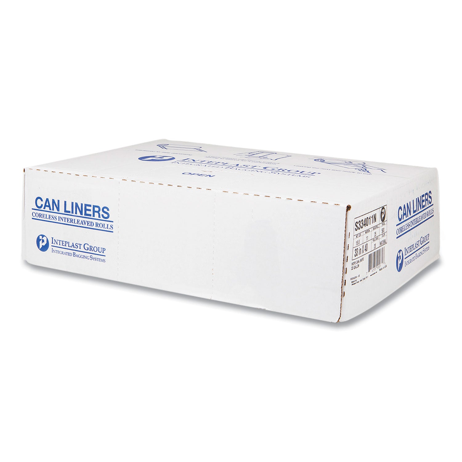 Inteplast Group High-Density Commercial Can Liners, 33 gal, 11 mic, 33" x 40", Clear, Interleaved Roll, 25 Bags/Roll, 20 Rolls/Carton