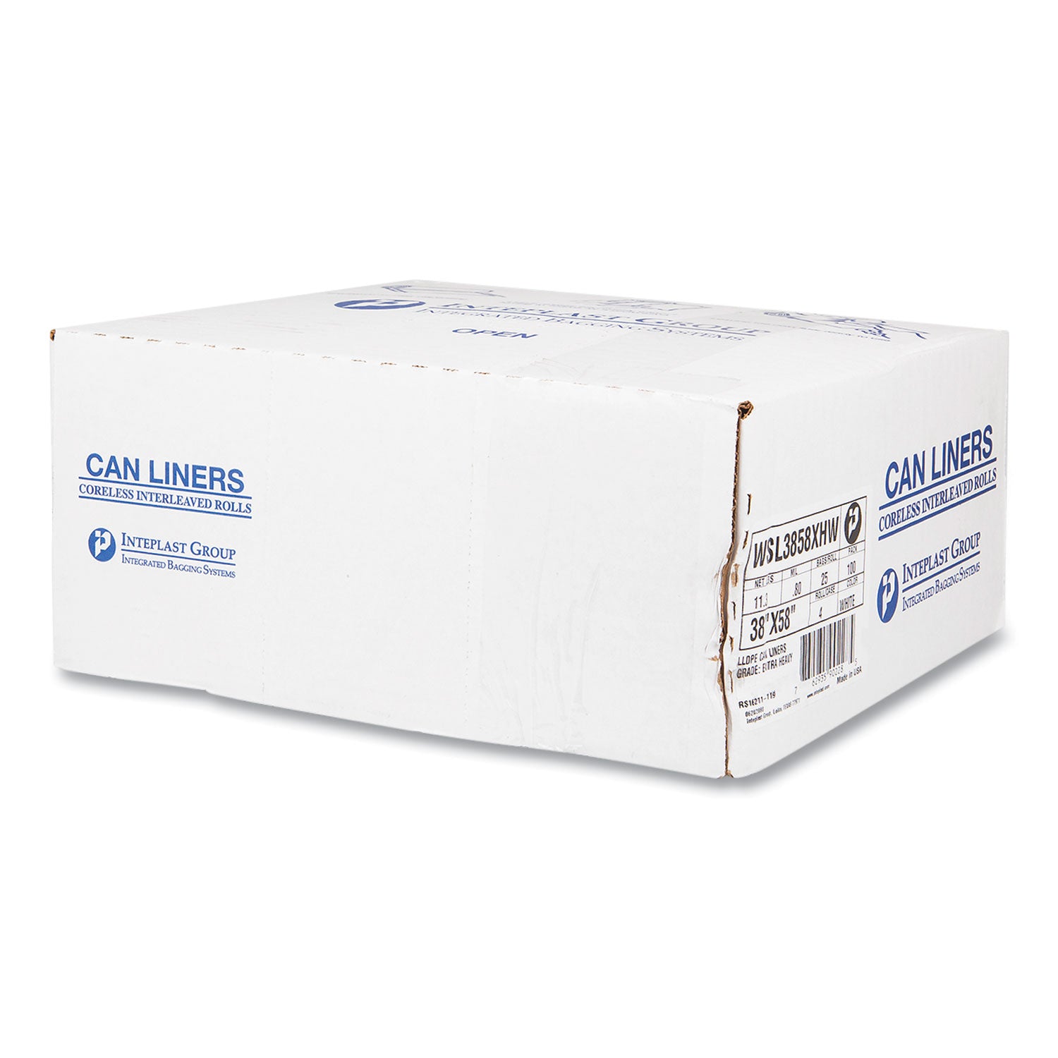 Inteplast Group High-Density Commercial Can Liners, 55 gal, 17 mic, 36" x 60", Clear, Interleaved Roll, 25 Bags/Roll, 8 Rolls/Carton