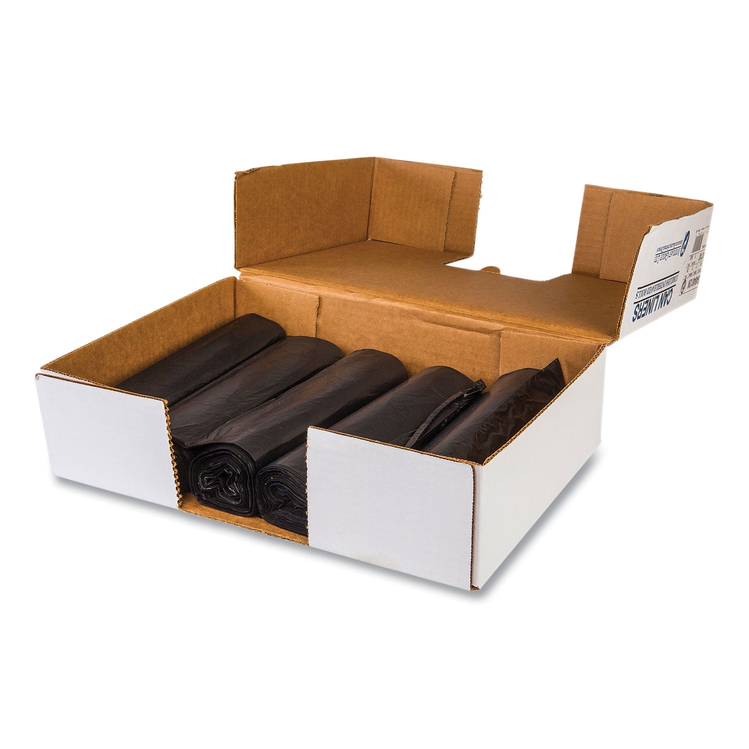 Inteplast Group High-Density Commercial Can Liners, 45 gal, 12 mic, 40" x 48", Black, Interleaved Roll, 25 Bags/Roll, 10 Rolls/Carton