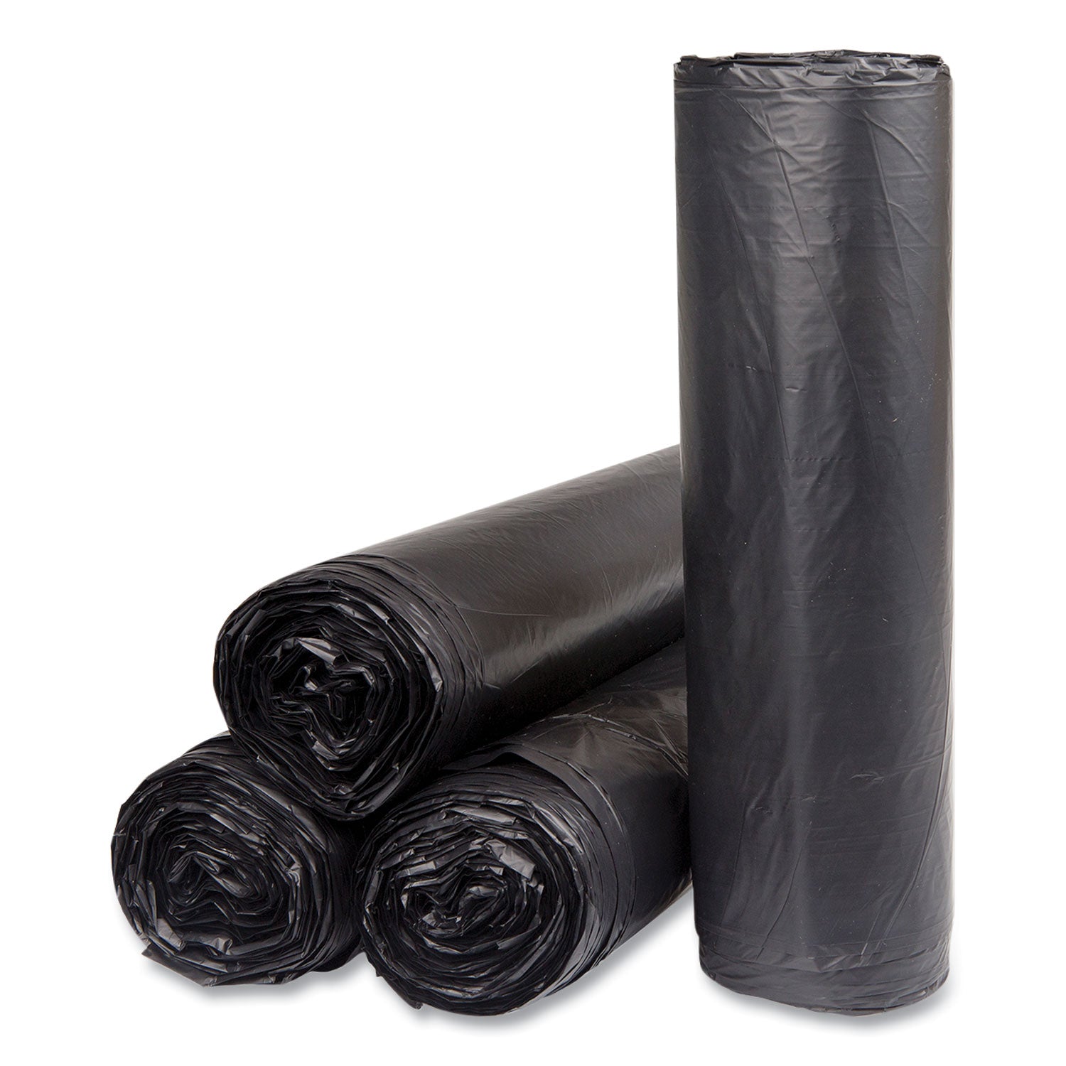 Inteplast Group High-Density Commercial Can Liners, 45 gal, 16 mic, 40" x 48", Black, Interleaved Roll, 25 Bags/Roll, 10 Rolls/Carton