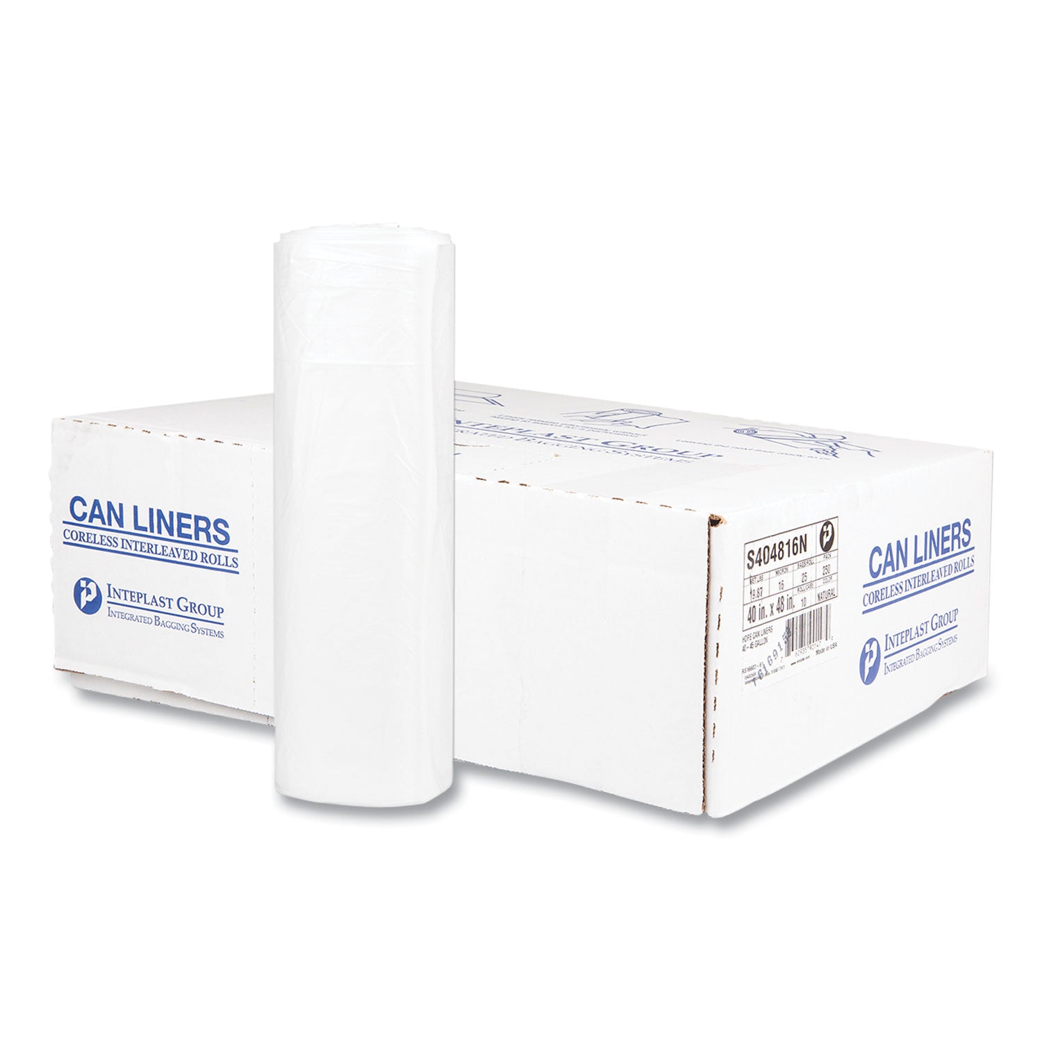 High-Density Commercial Can Liners, 45 gal, 16 mic, 40" x 48", Clear, Interleaved Roll, 25 Bags/Roll, 10 Rolls/Carton