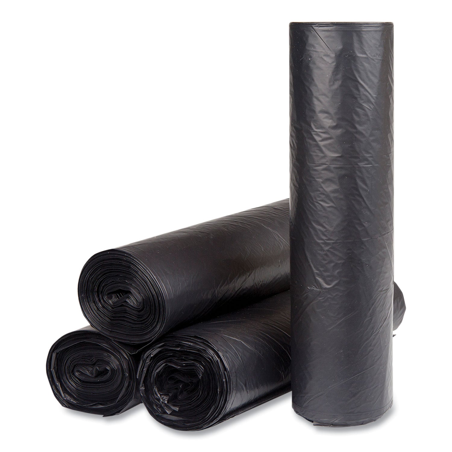 Inteplast Group High-Density Commercial Can Liners, 56 gal, 16 mic, 43" x 48", Black, Interleaved Roll, 25 Bags/Roll, 8 Rolls/Carton