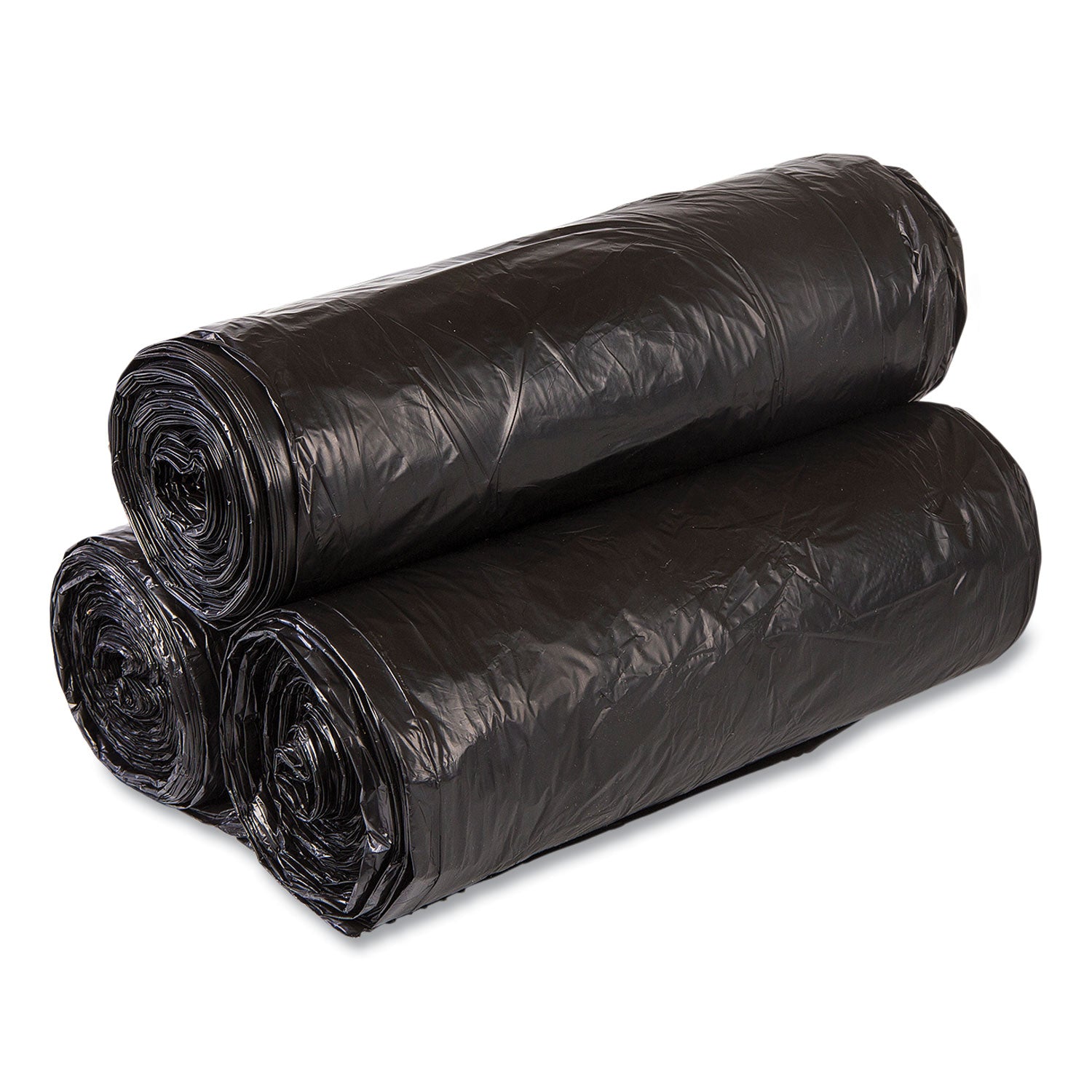 Inteplast Group High-Density Commercial Can Liner Value Pack, 60 gal, 19 mic, 38" x 58", Black, Interleaved Roll, 25 Bags/Roll, 6 Rolls/CT