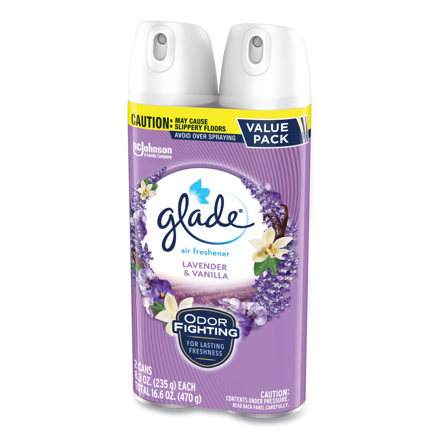 Glade® Air Freshener, Lavender and Vanilla, Scent, 8.3 oz Aerosol Spray, 2/Pack, 3 Packs/Carton