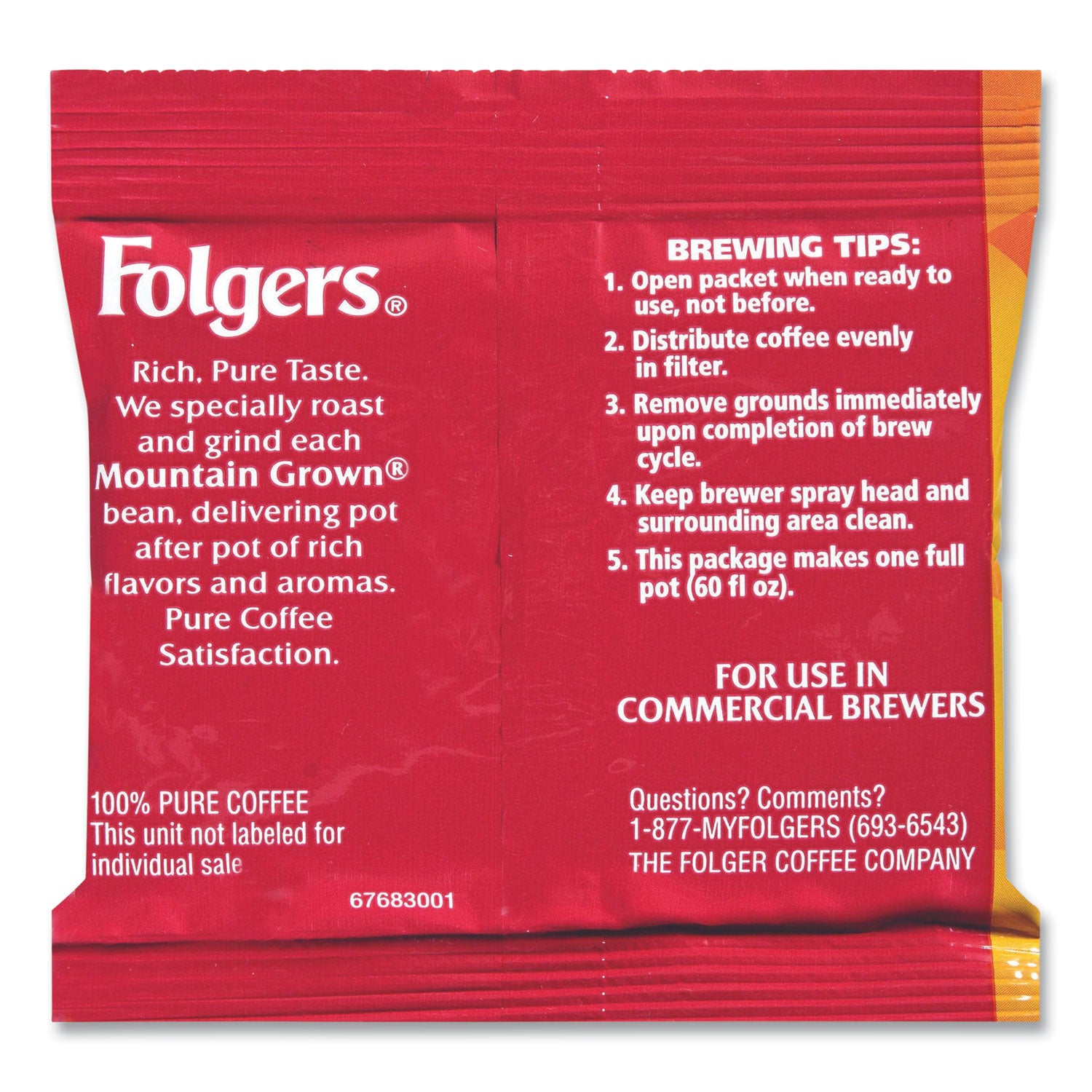 Folgers® Coffee, Classic Roast, 0.9 Oz Fractional Packs, 36/carton
