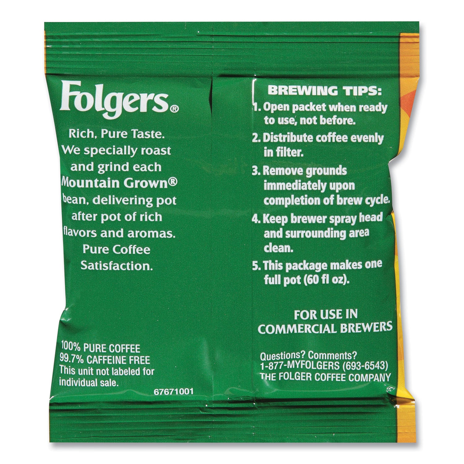 Folgers® Ground Coffee, Fraction Pack, Classic Roast Decaf, 1.5oz, 42/carton
