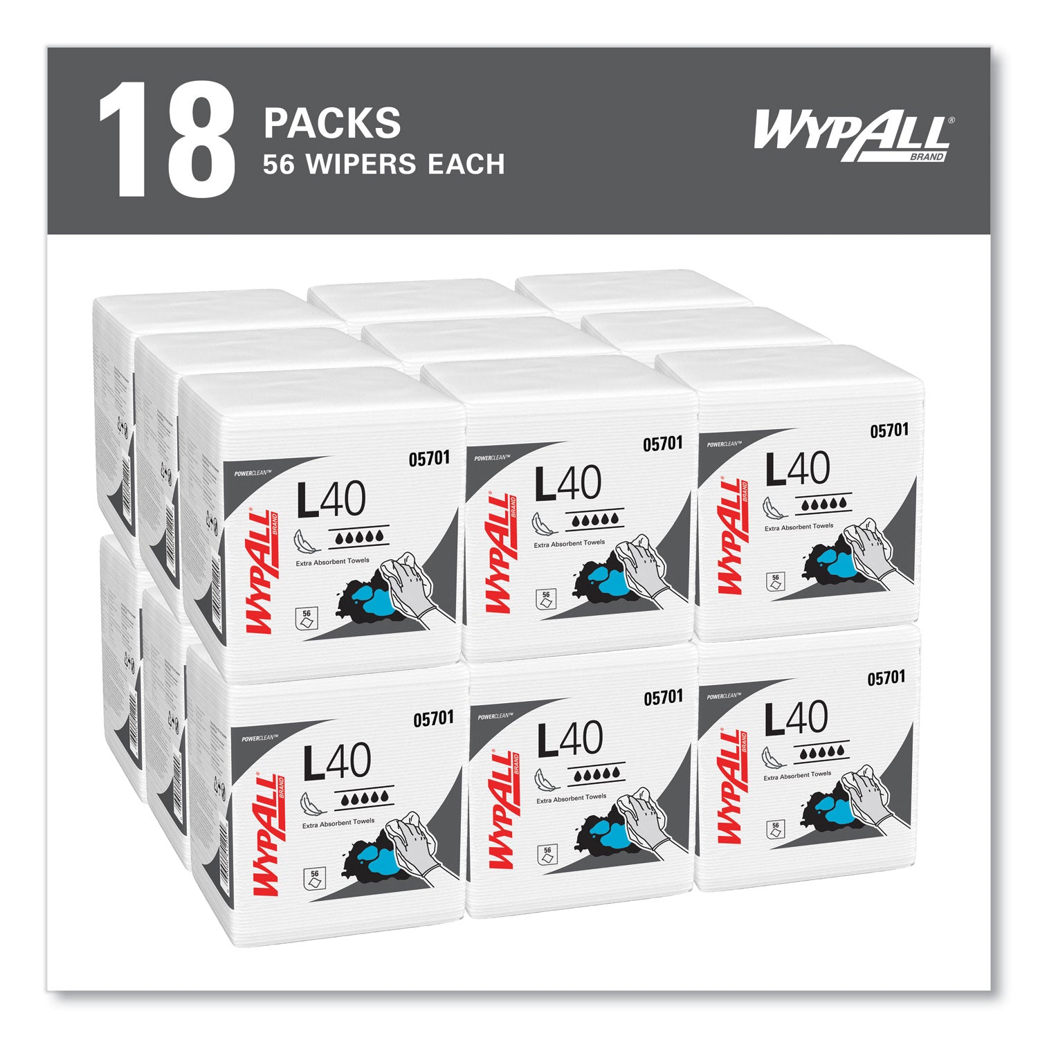 WypAll® L40 Towels, 1/4 Fold, 12.5 x 12, White, 56/Box, 18 Packs/Carton