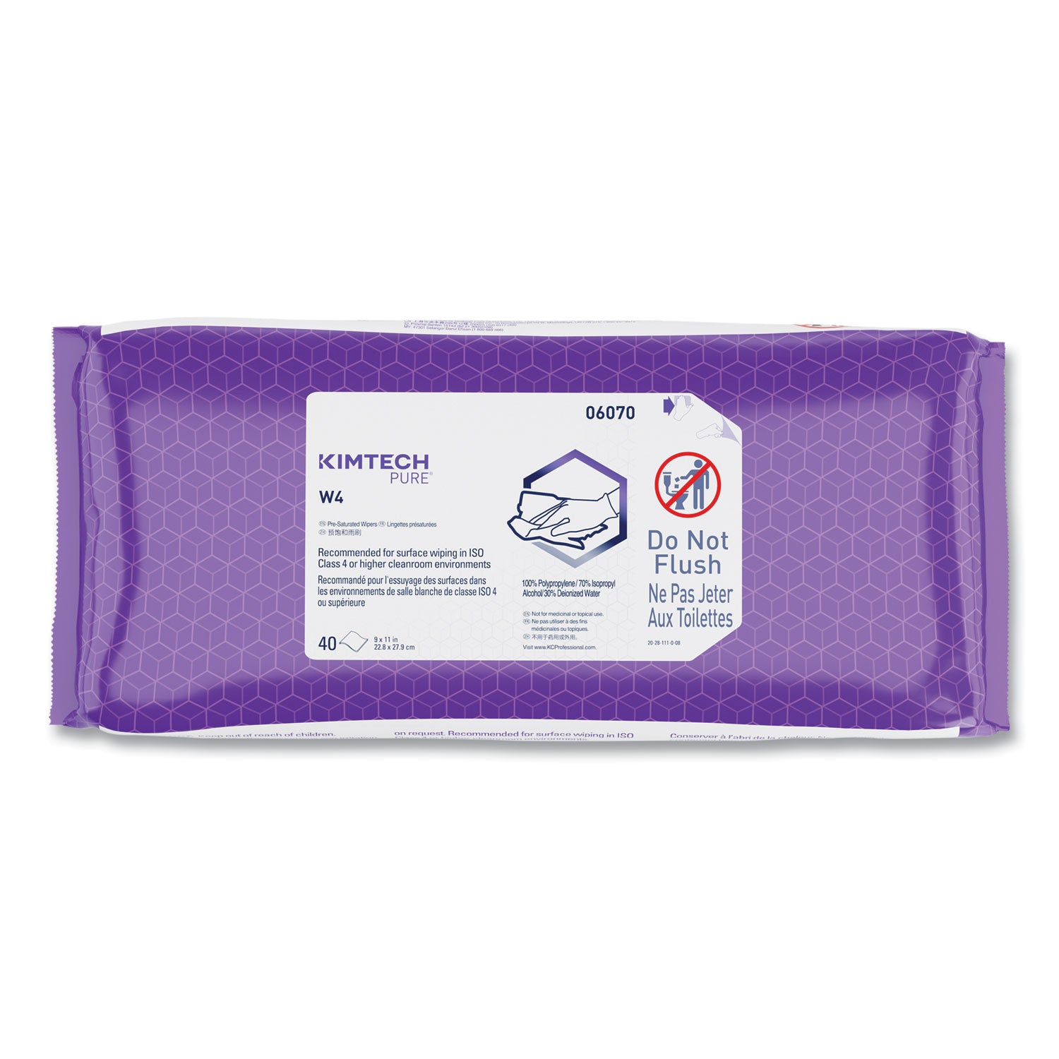 Kimtech™ W4 PreSat Alcohol Wipers, 70% IPA, 1-Ply, 9 x 11, White, 40/Pack, 10 Packs/Carton