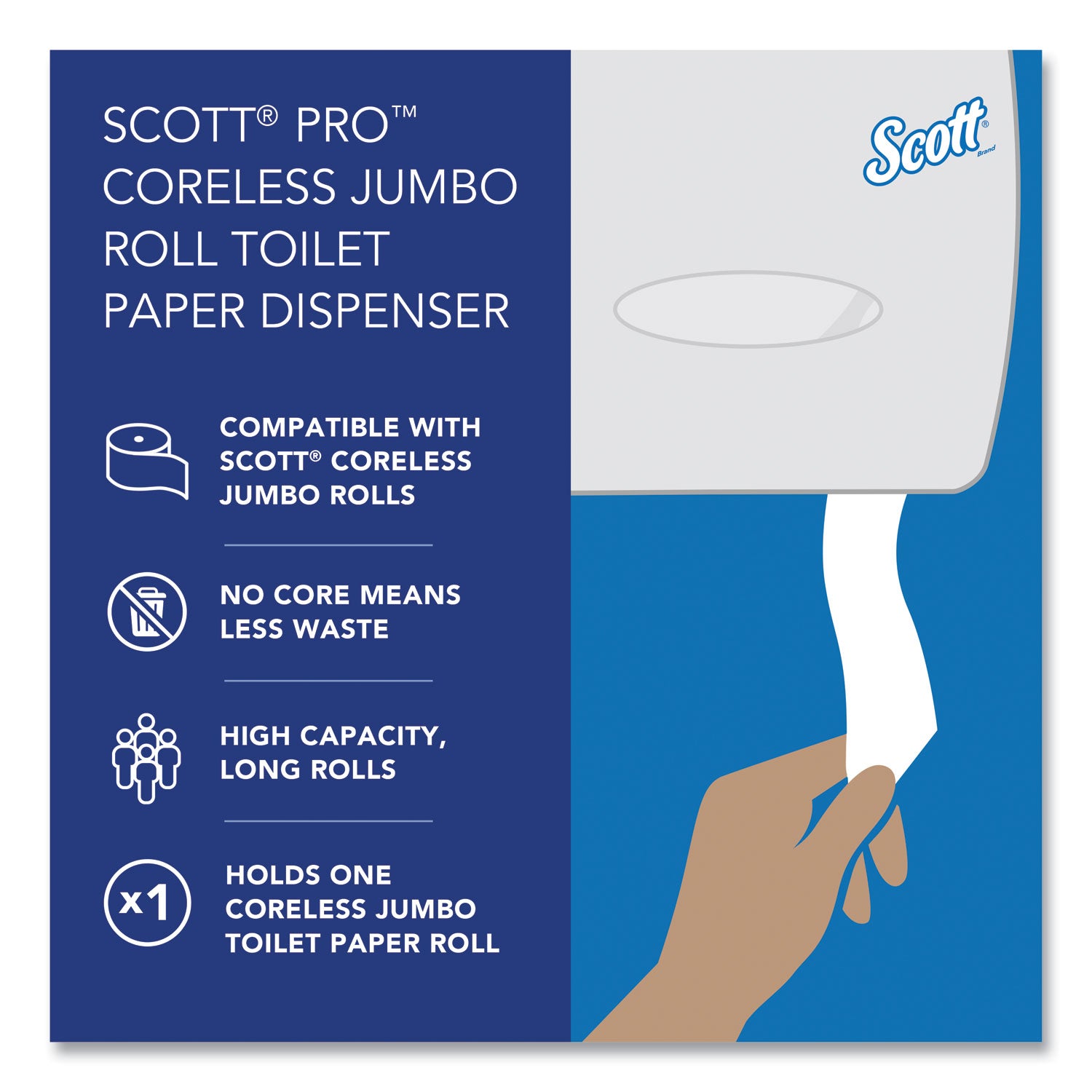 Scott® Pro Coreless Jumbo Roll Tissue Dispenser, EZ Load, 14.38 x 6 x 9.75, Stainless Steel