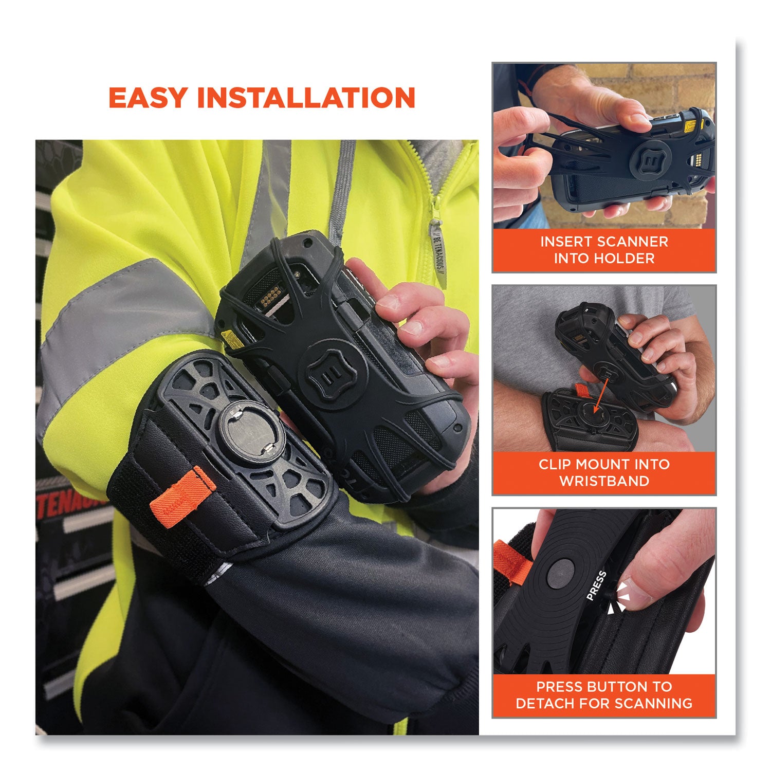 ergodyne® Squids 5547 Scanner Wrist Mount Holder, 4 x 5 x 0.5, Plastic, Black