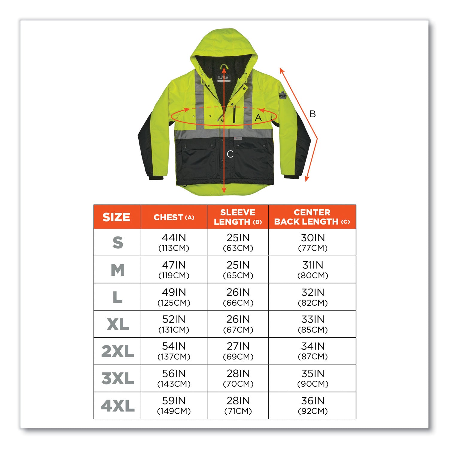 ergodyne® GloWear 8275 Class 2 Heavy-Duty Hi-Vis Workwear Sherpa Lined Jacket, 3X-Large, Lime