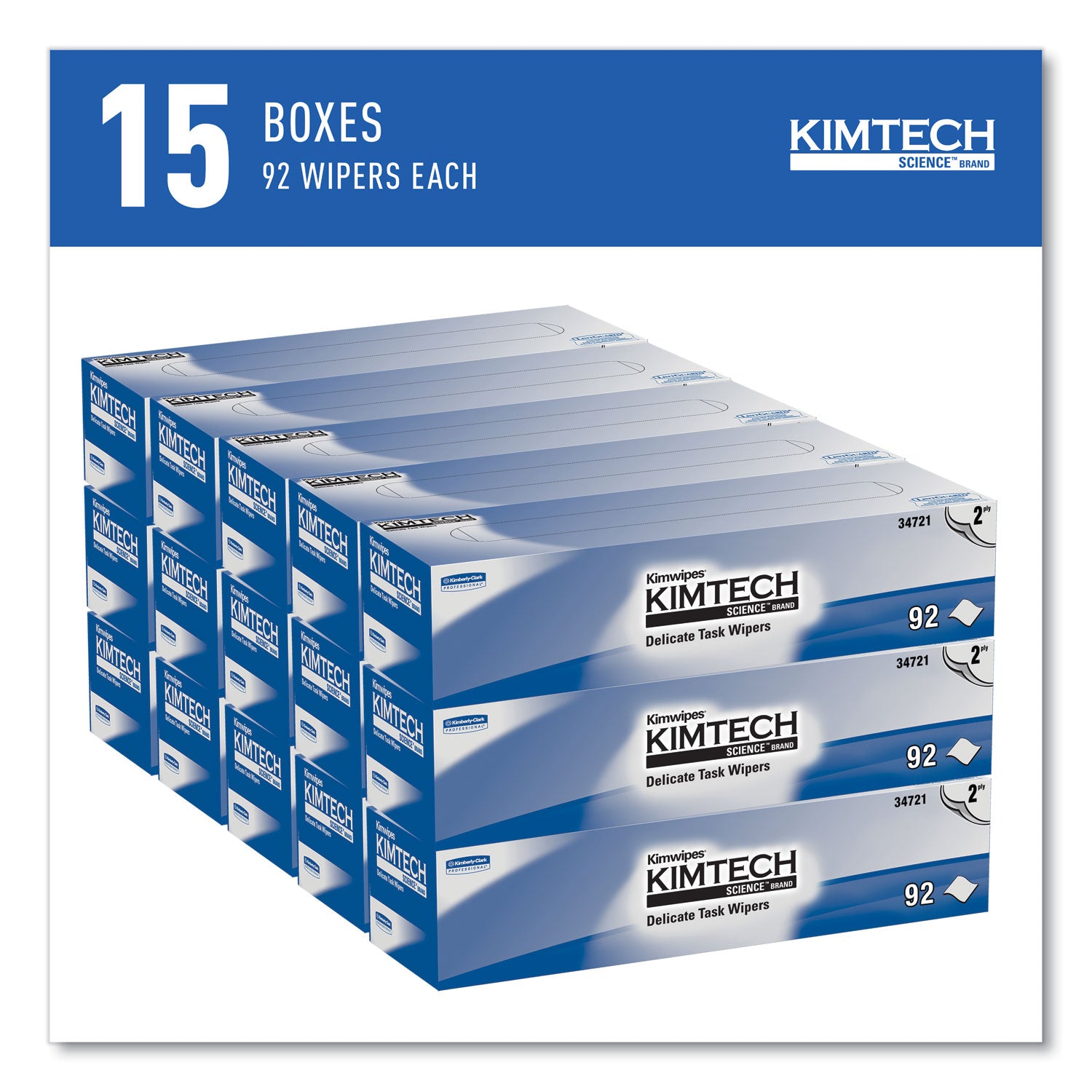 Kimtech™ Kimwipes Delicate Task Wipers, 2-Ply, 14.7 x 16.6, Unscented, White, 92/Box, 15 Boxes/Carton