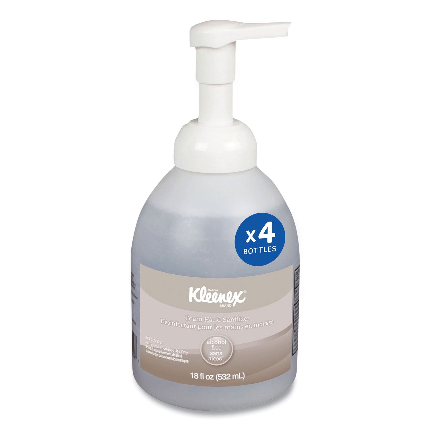 Kleenex® Alcohol-Free Foam Hand Sanitizer, 18 Oz Pump Bottle, Fragrance-Free, 4/carton