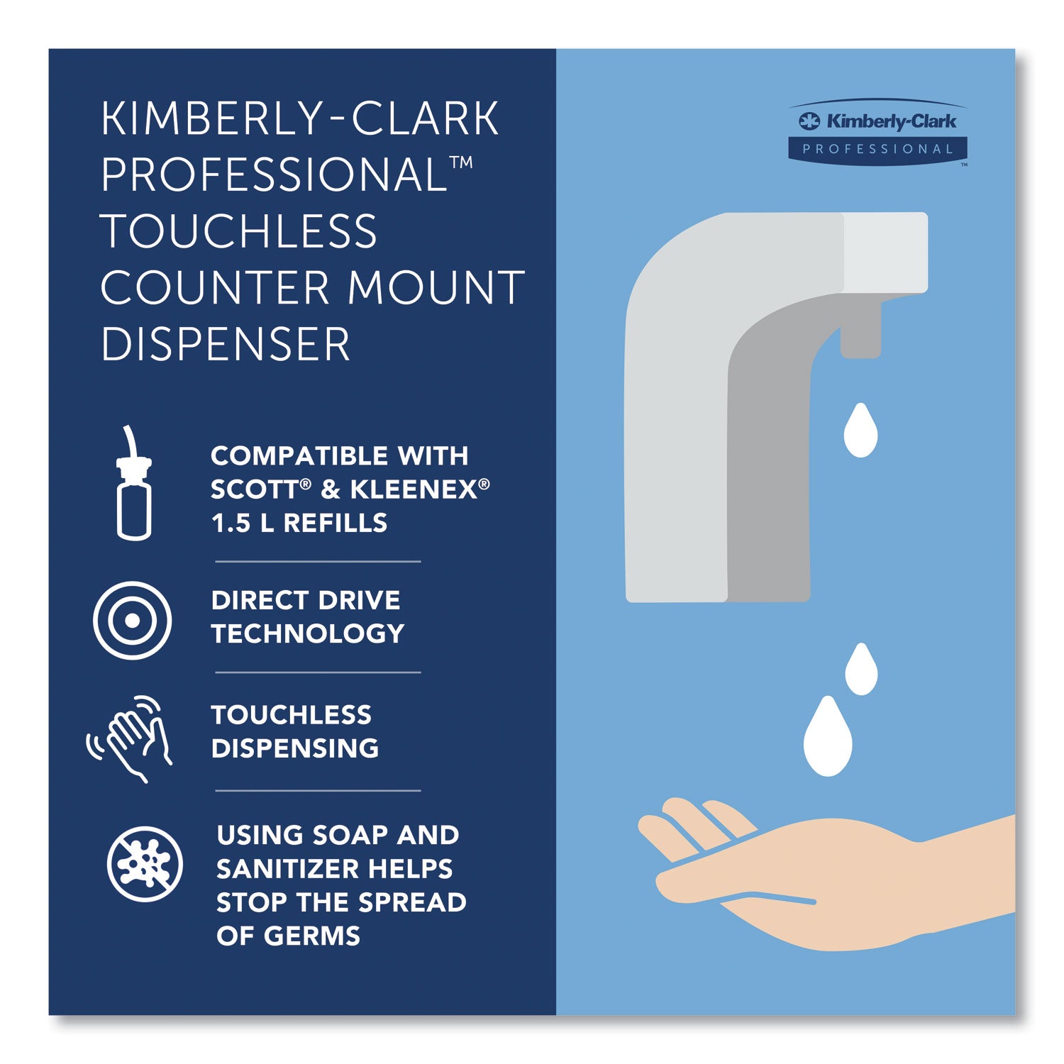 Kimberly-Clark Professional* Touchless Counter Mount Skin Care Dispenser, 1.5 L, 2.12 X 4.25 X 5.56, Chrome