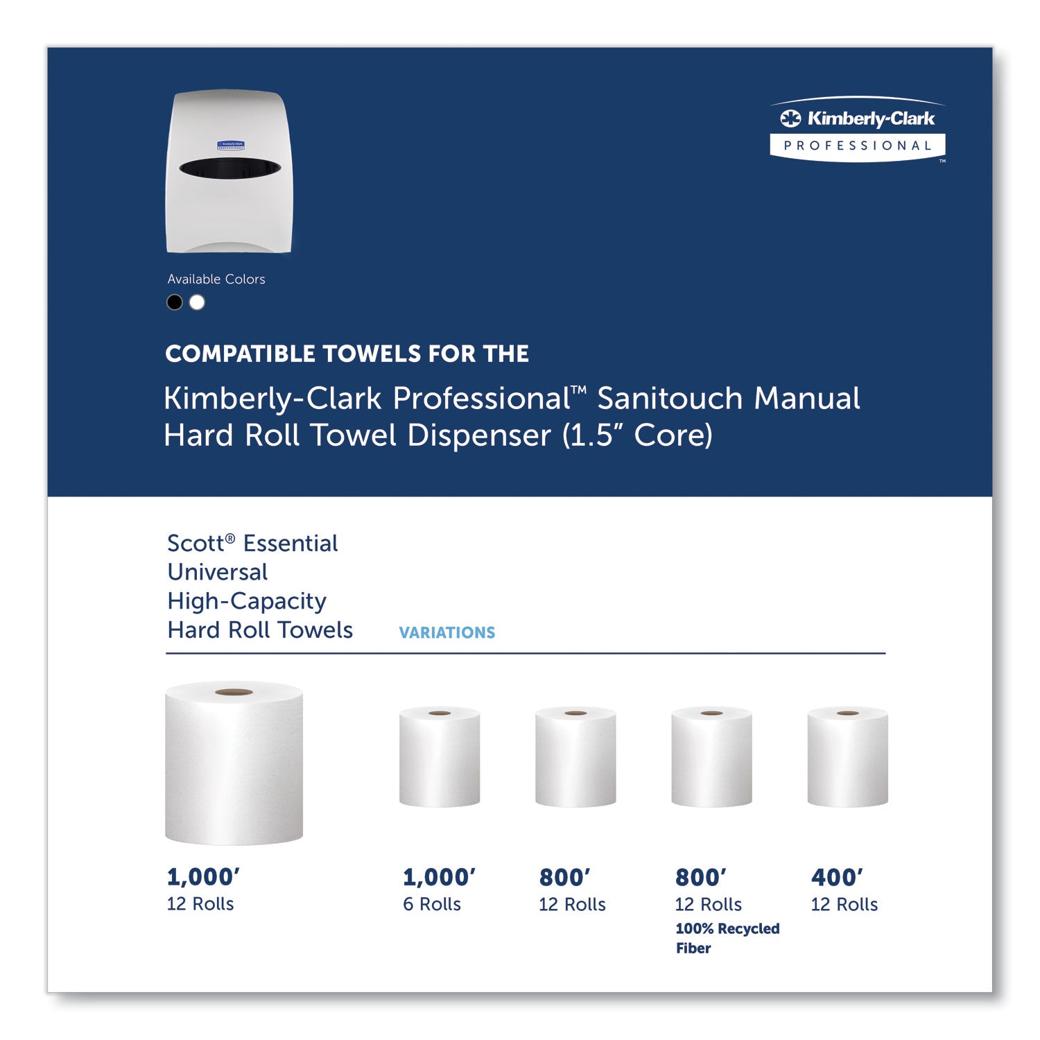 Kimberly-Clark Professional* Sanitouch Hard Roll Towel Dispenser, 12.63 X 10.2 X 16.13, White