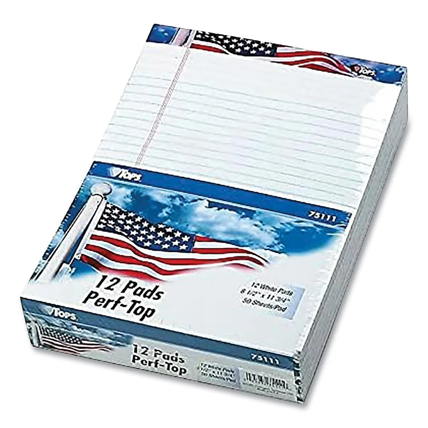 American Pride Writing Pad, Wide/Legal Rule, Red/White/Blue Headband, 50 White 8.5 x 11.75 Sheets, 12/Pack TOPS™ Flipcost