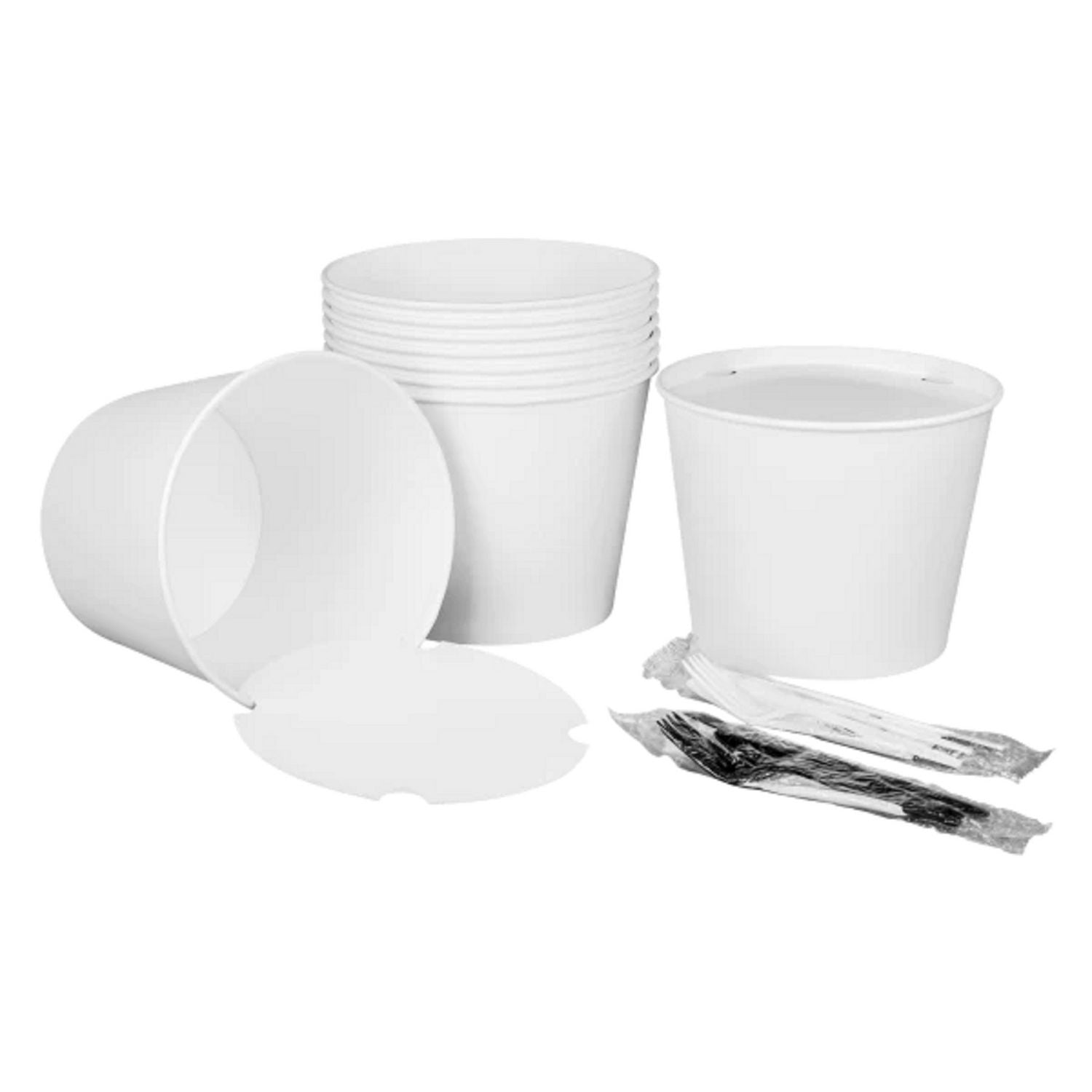 Karat® Food Bucket with Lid, 130 oz, 8.46" Diameter x 6.6" h, White, Paper, 150/Carton