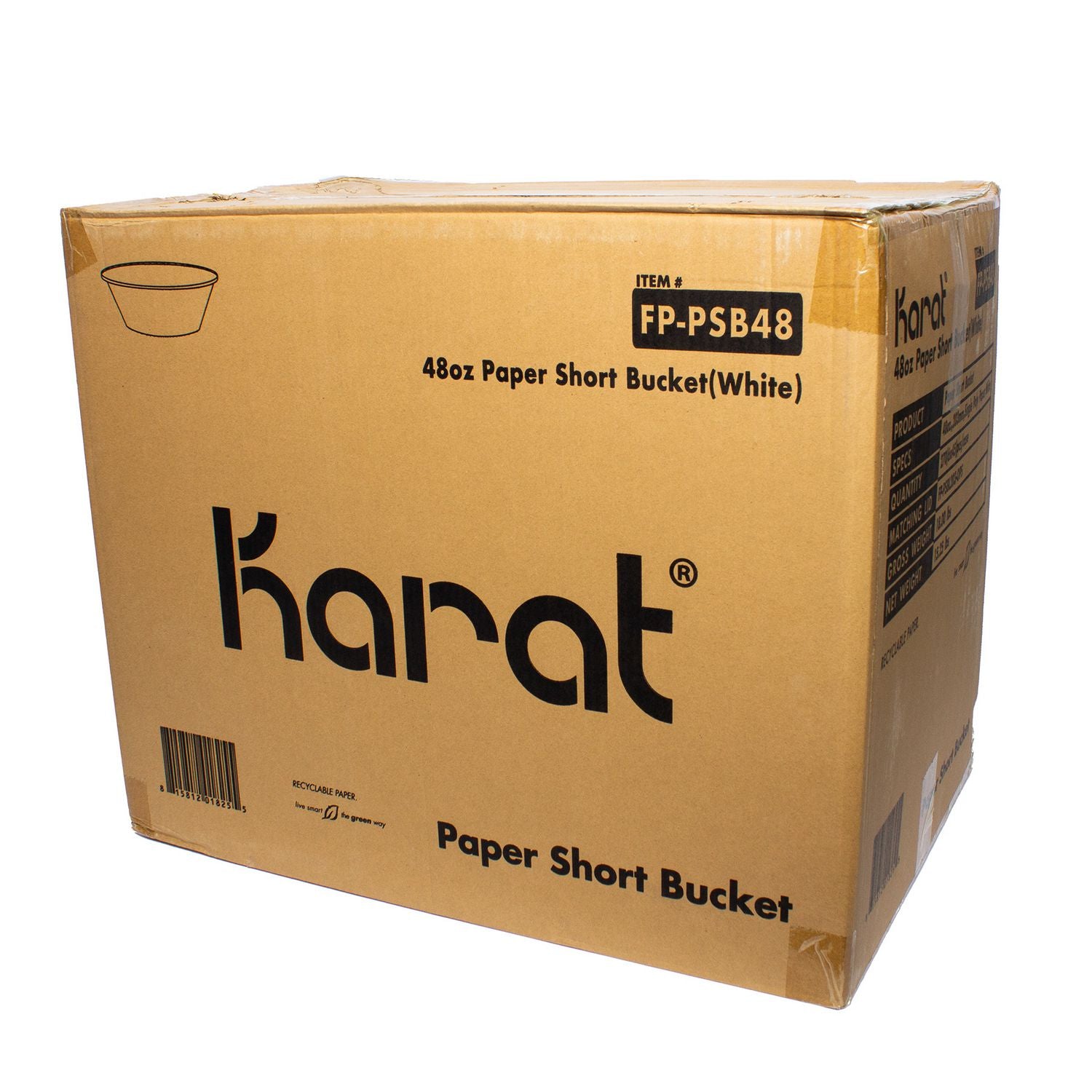 Karat® Food Bucket, 48 oz, 7.99" Diameter x 2.4" h, White, Paper, 270/Carton