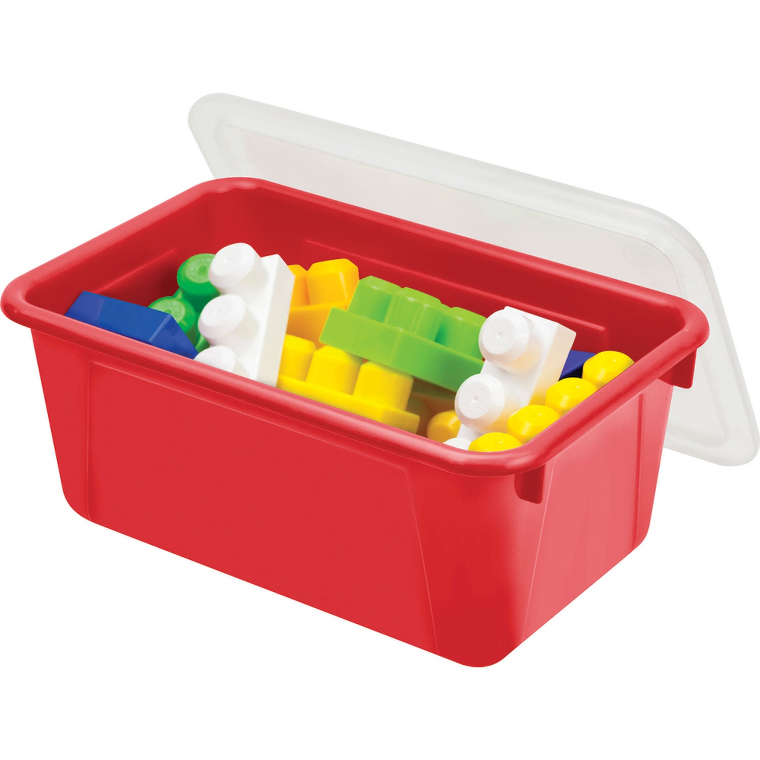 Storex Cubby Bin with Lid, 12.28 x 7.95 x 5.23, Red, 5/Pack