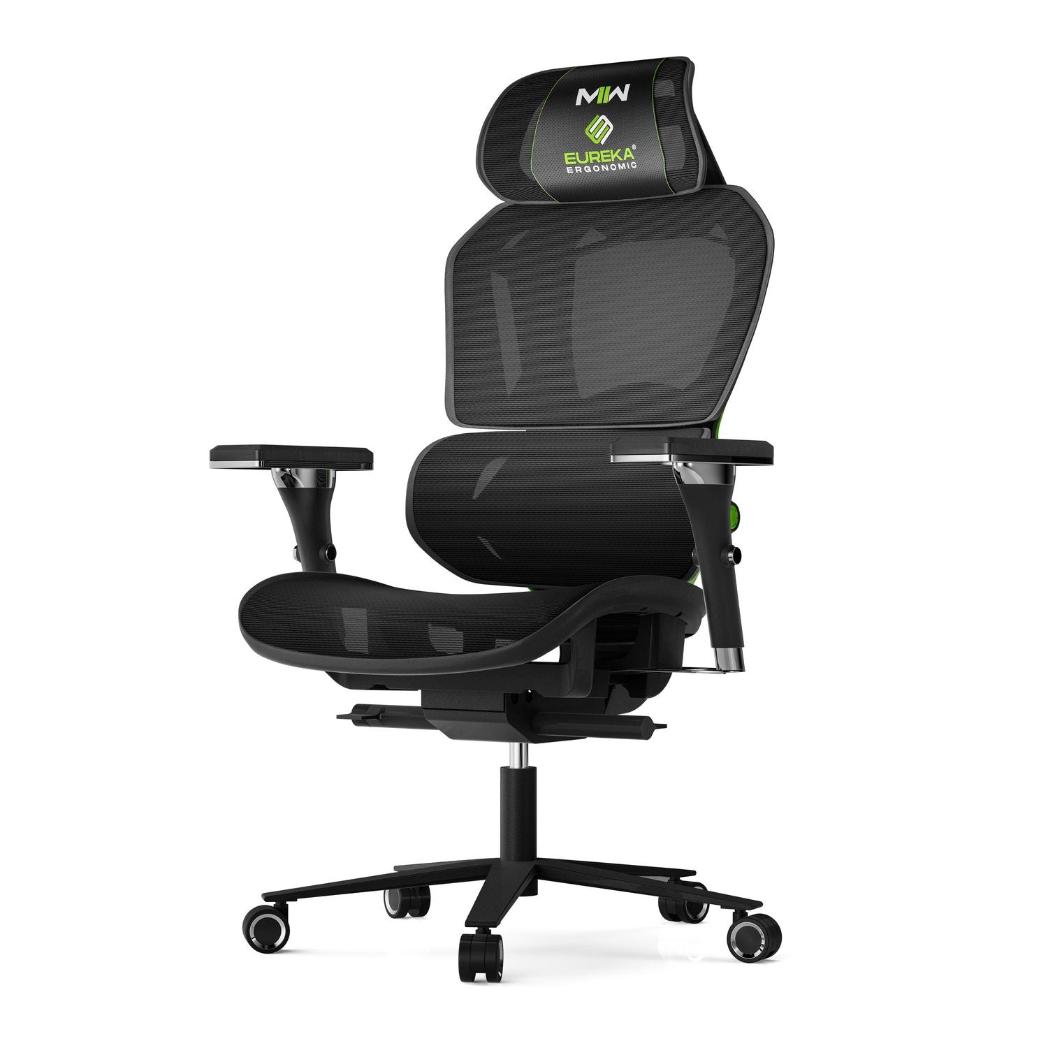 Eureka Ergonomic® Typhon Hybrid Chair, Supports Up to 220 lb, 18.5" to 22.05" Seat Height, Black Mesh Seat, Black/Green Mesh Back, Black Base