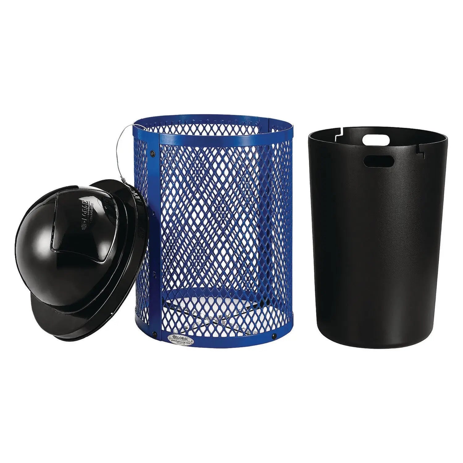 Outdoor Diamond Steel Trash Can, 36 gal, Dome Lid, Blue Global Industrial® Flipcost