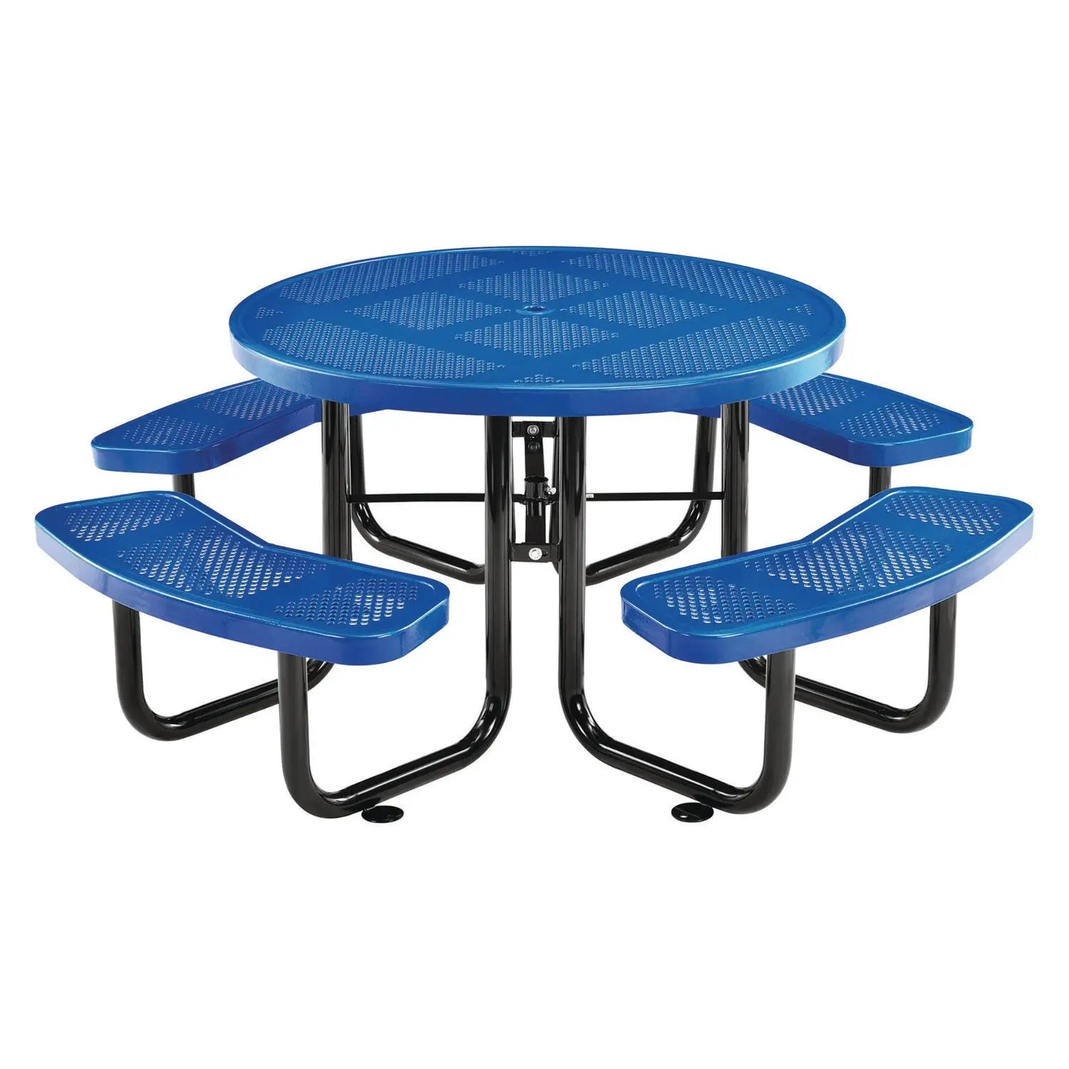 Perforated Steel Picnic Table, Round, 46" Dia x 29.5"h, Blue Top, Blue Base/Legs