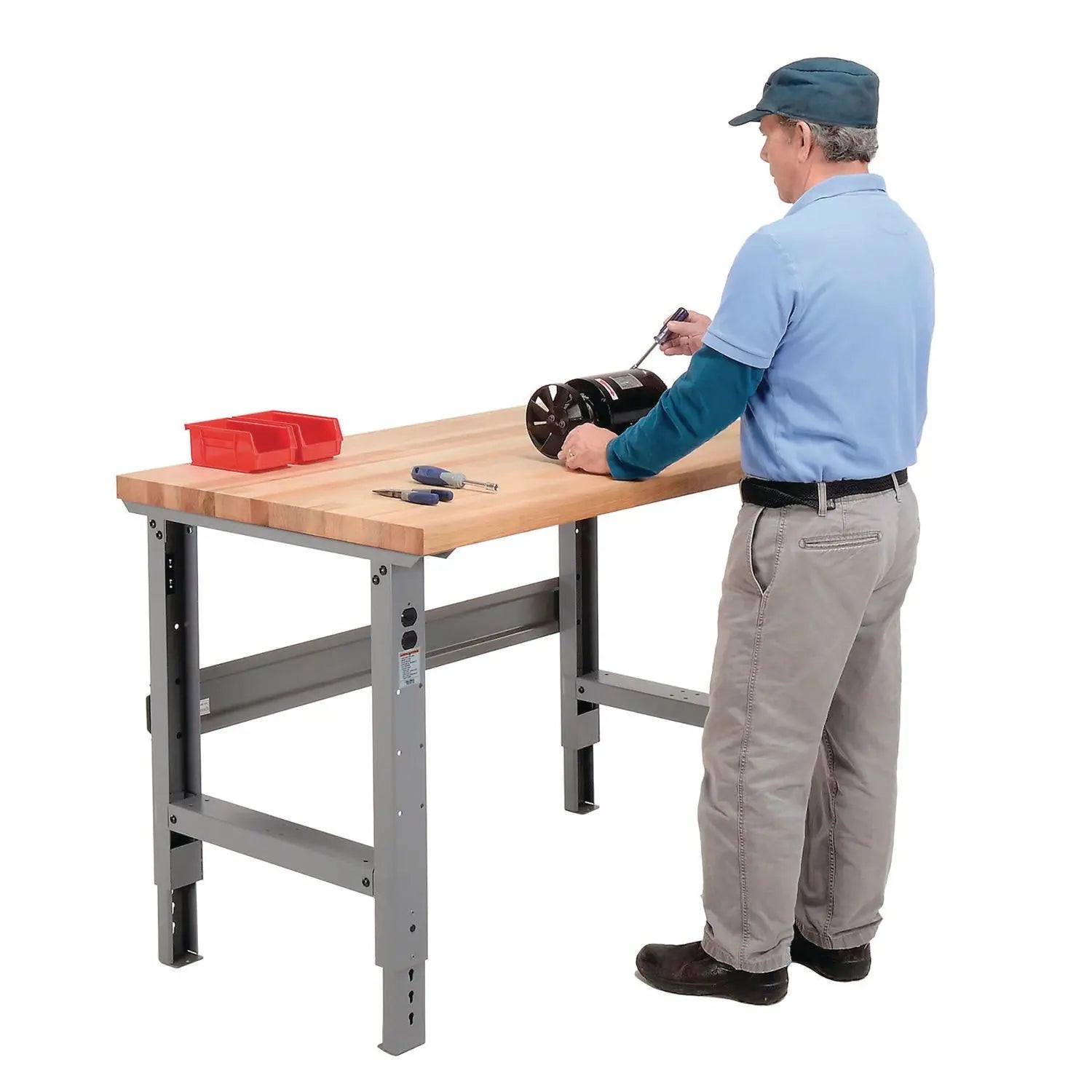 Standard Duty Butcher Block Top Adjustable Height Workbench, 48 x 30 x 30.88 to 36.88, Gray Global Industrial® Flipcost