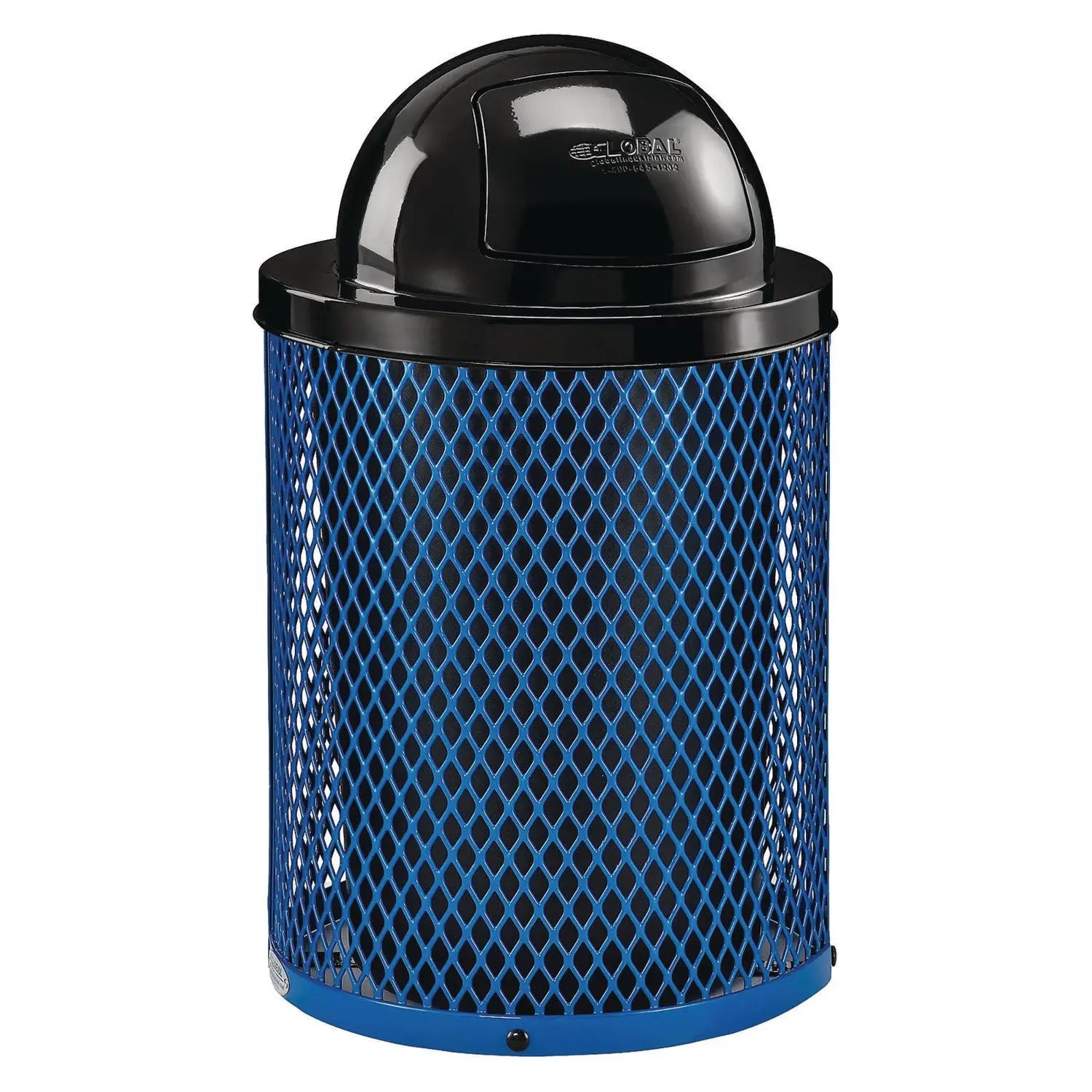 Outdoor Diamond Steel Trash Can, 36 gal, Dome Lid, Blue
