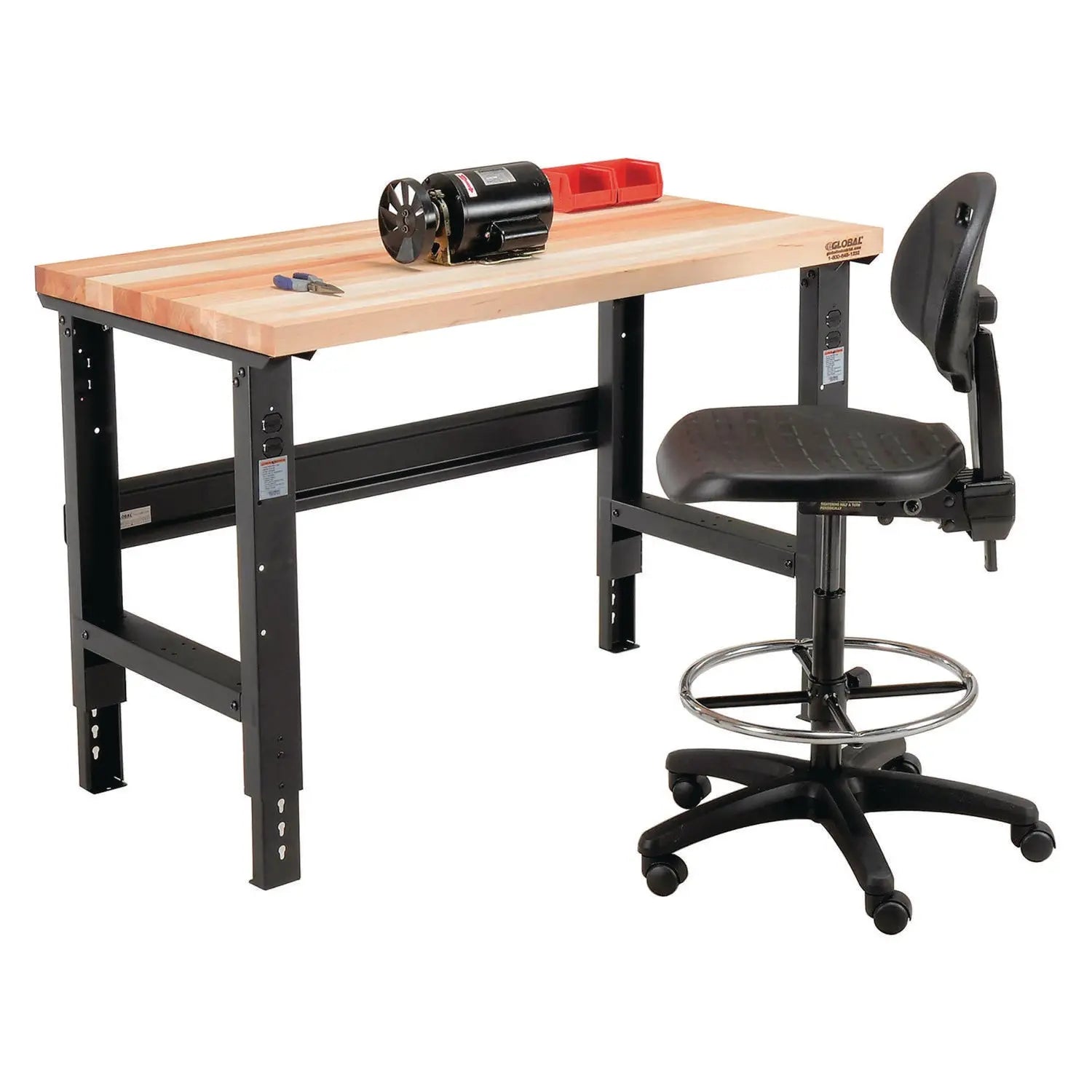 Standard Duty Butcher Block Top Adjustable Height Workbench, 2,000 lbs, 48 x 30 x 30.88 to 36.88, Maple/Black Global Industrial® Flipcost