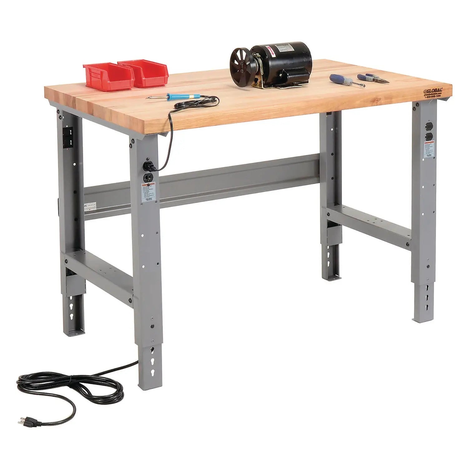 Standard Duty Butcher Block Top Adjustable Height Workbench, 48 x 30 x 30.88 to 36.88, Gray Global Industrial® Flipcost