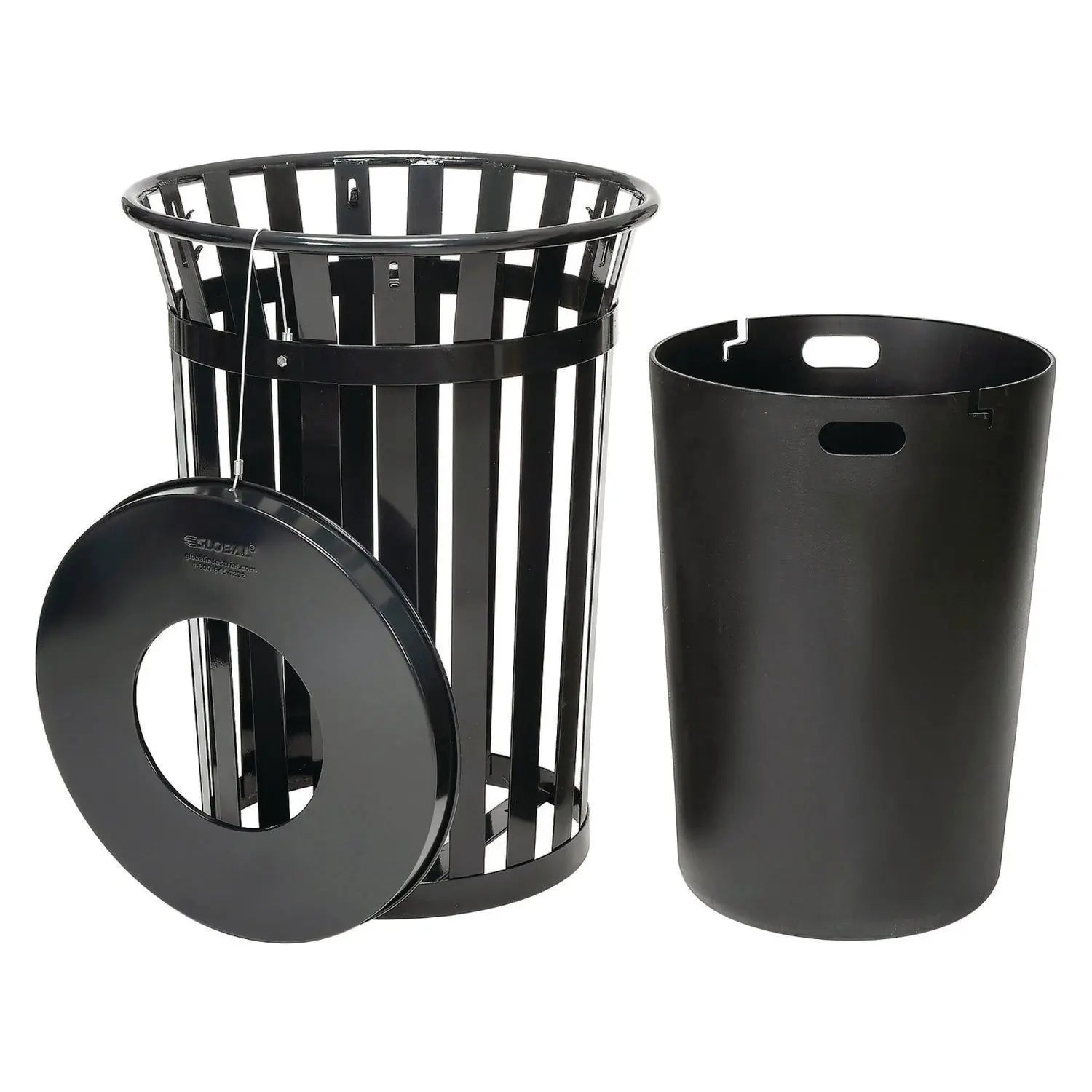 Outdoor Slatted Steel Trash Can, 36 gal, Black Global Industrial® Flipcost