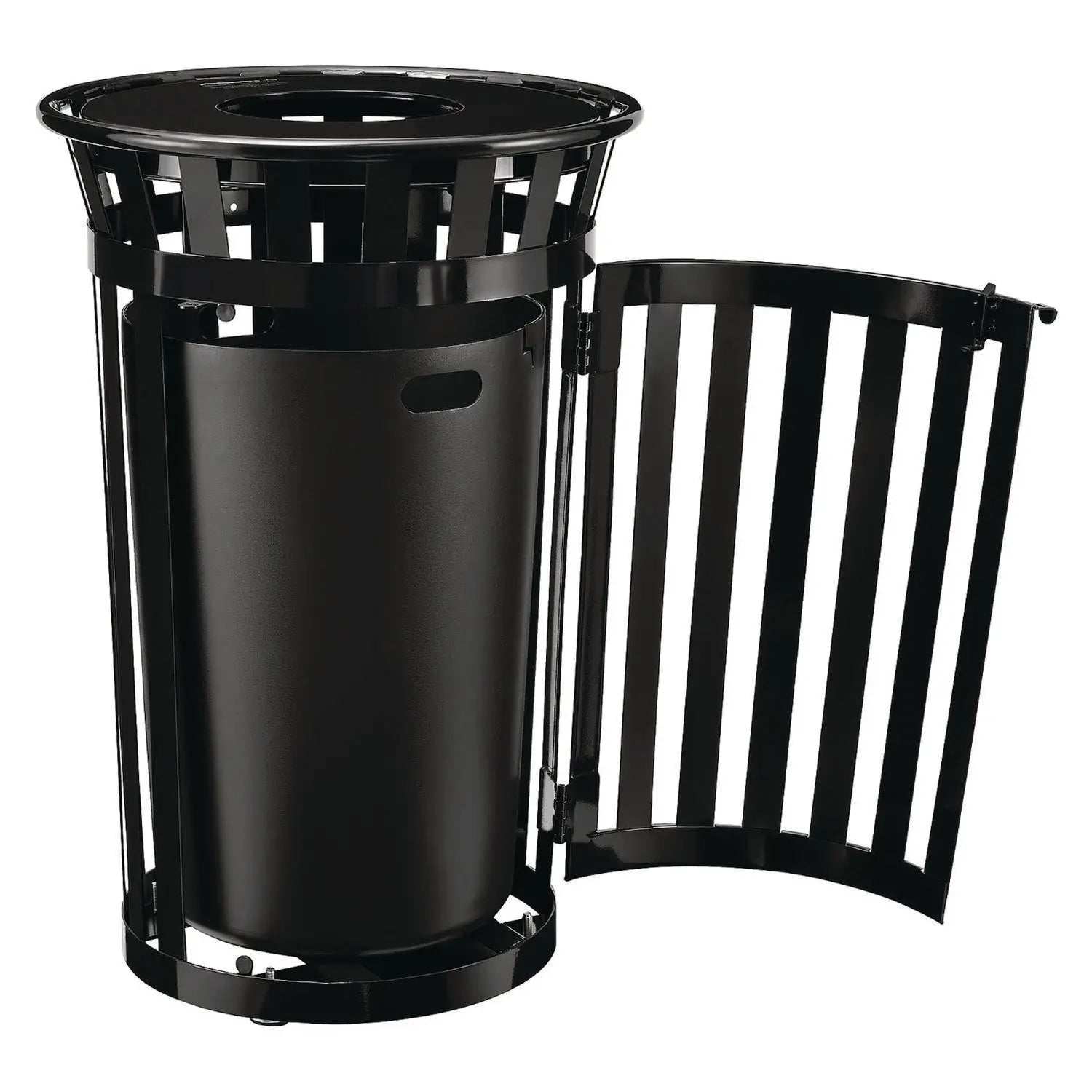 Outdoor Slatted Steel Trash Can, With Access Door, 36 gal, Steel Black Global Industrial® Flipcost
