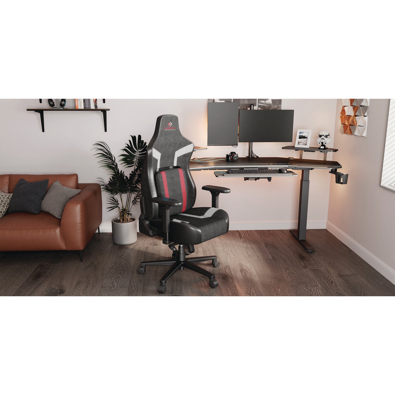 Eureka Ergonomic® Python II Ergonomic Chair, Supports up to 300 lb, 18.88" to 22.83" Seat Height, Black Fabric Seat, Black/Red Fabric Back