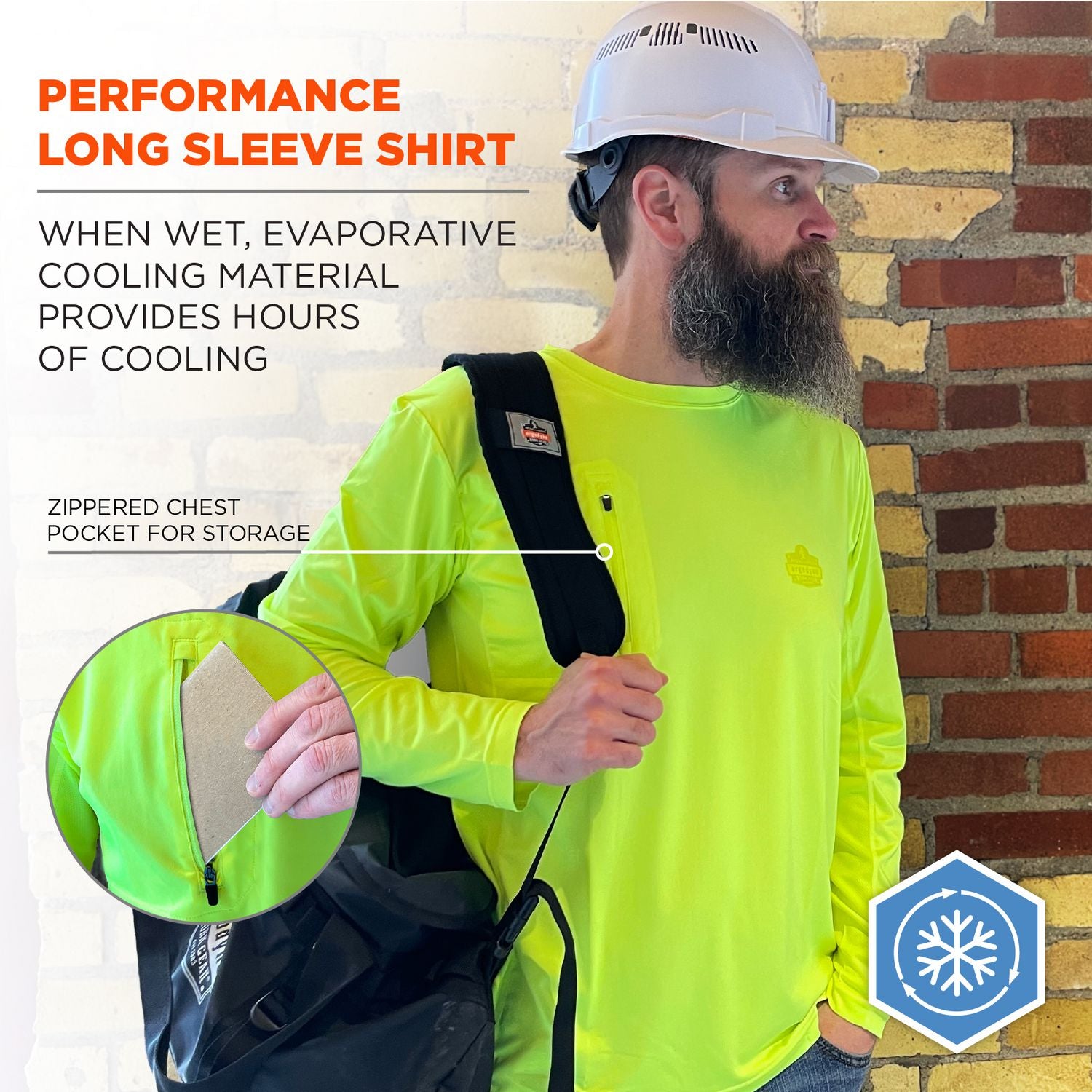 ergodyne® Chill-Its 6689 Cooling Long Sleeve Sun Shirt with UV Protection, Large, Lime