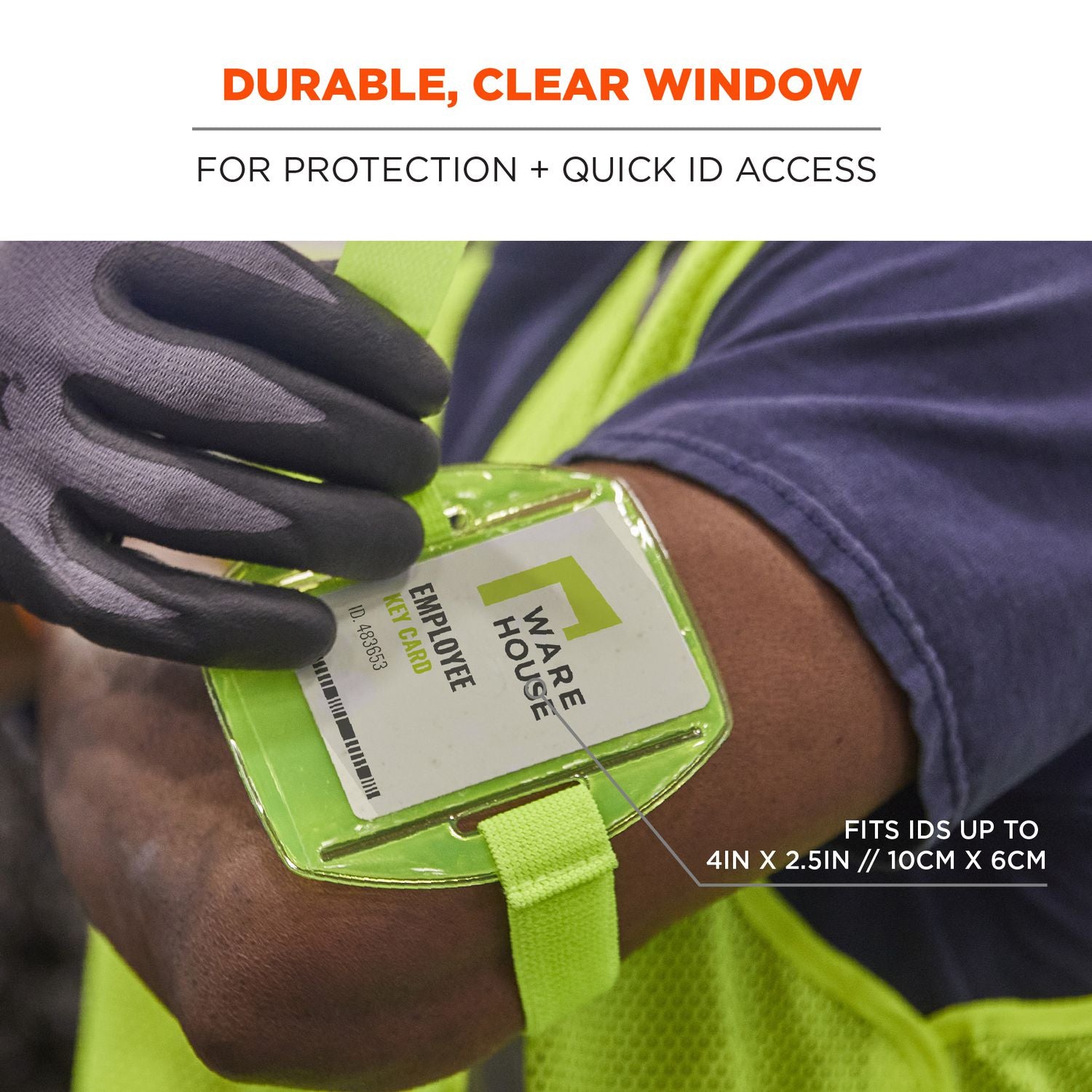 ergodyne® Squids 3386 Arm Band ID/Badge Holder, Vertical, Lime, 3.75 x 4.25 Holder, 2.5 x 4 Insert, 10/Pack