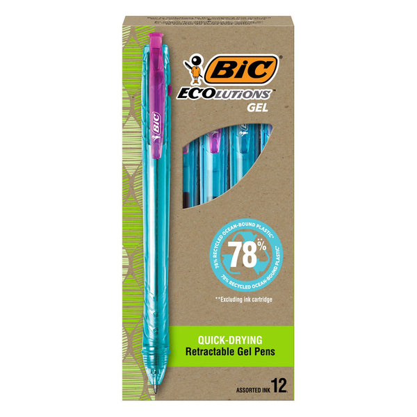 BIC® Ecolutions Gel Pen, Retractable, Medium mm, Assorted Ink, Blue