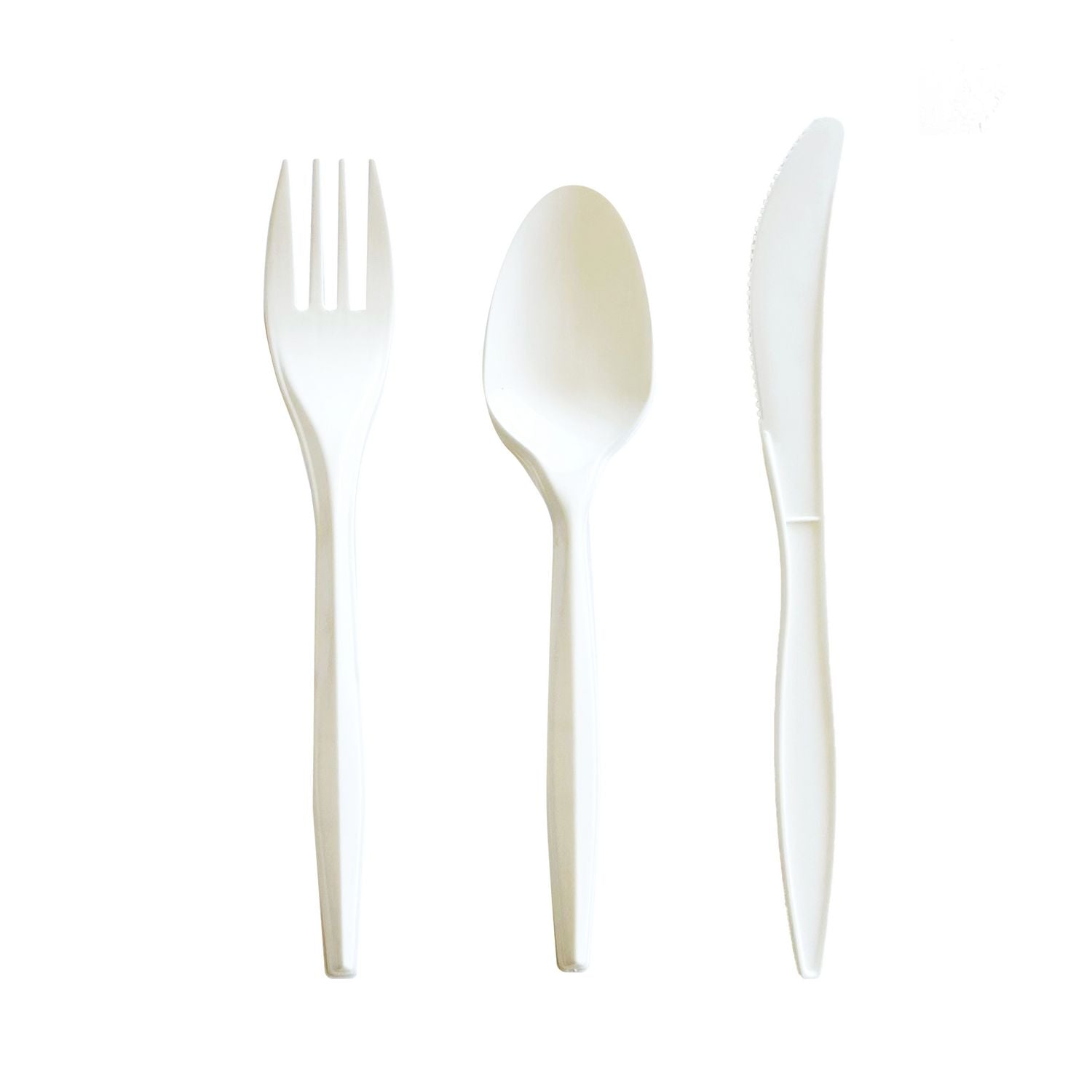 Boardwalk® Three-Piece Cutlery Kit, Mediumweight, Fork/Knife/Spoon, 6.97", Plastic, White, 250/Carton