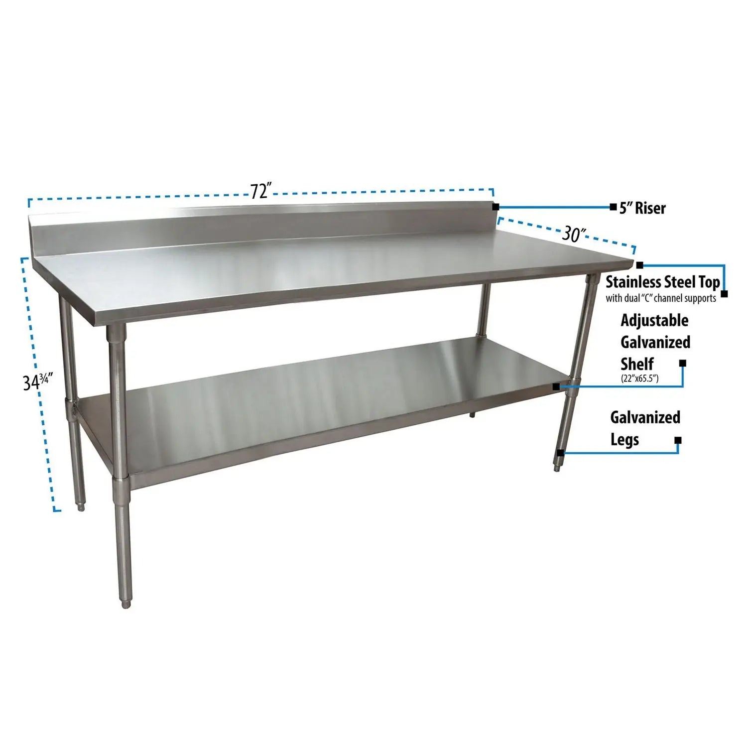 Stainless Steel 5" Riser Top Tables, 72w x 30d x 39.75h, Silver, 2/Pallet BK Resources Flipcost
