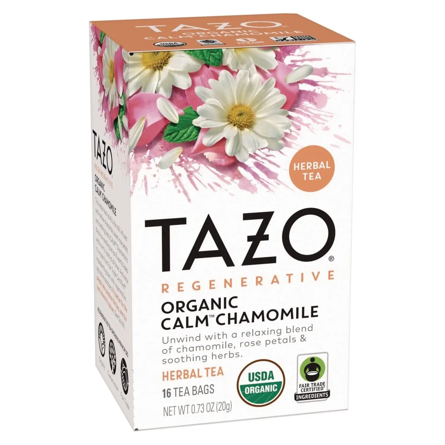 Tea Bags, Organic Calm Chamomile, 16/Box, 6 Boxes/Carton