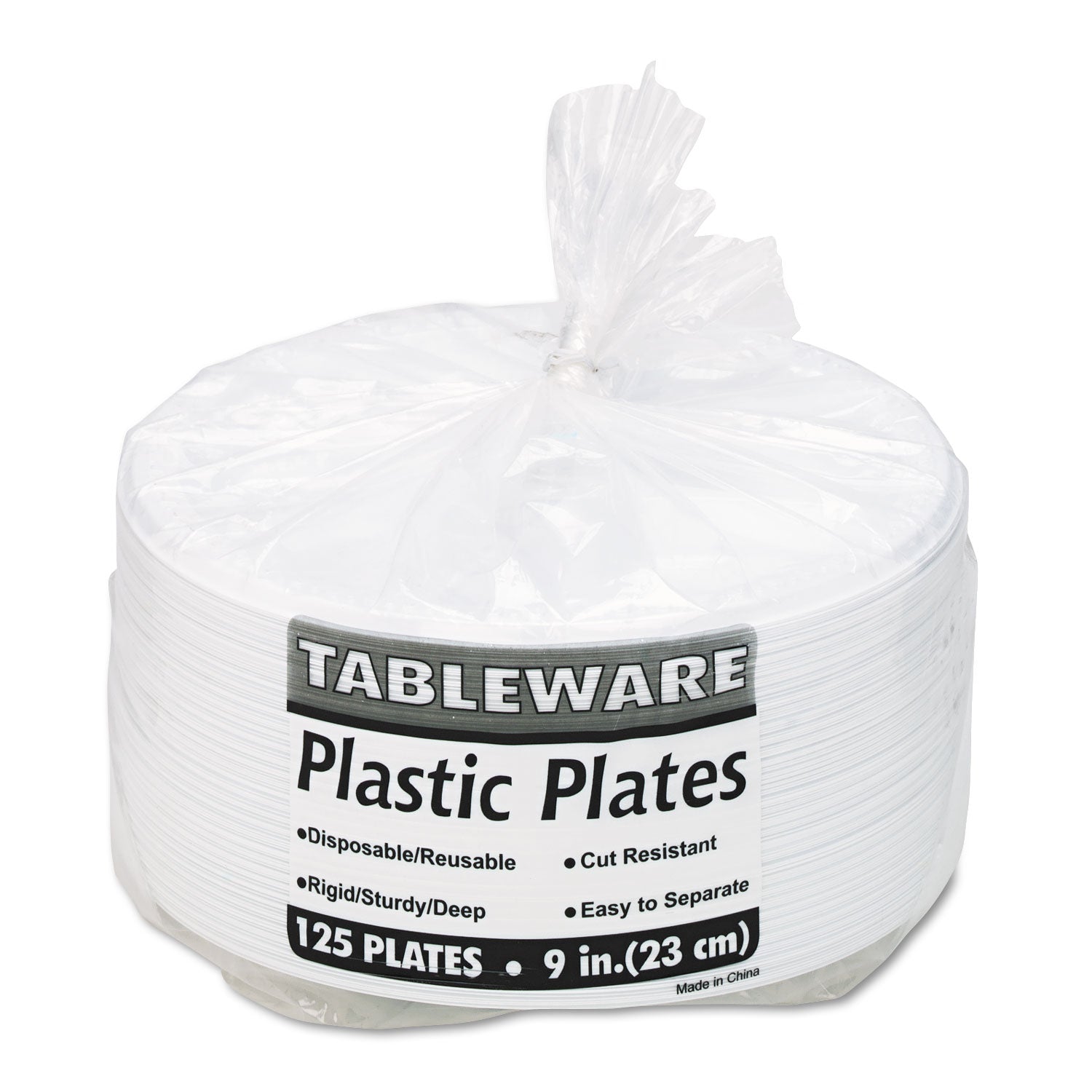 Tablemate® Plastic Dinnerware, 3-Compartment Plates, 9" dia, White, 125/Pack